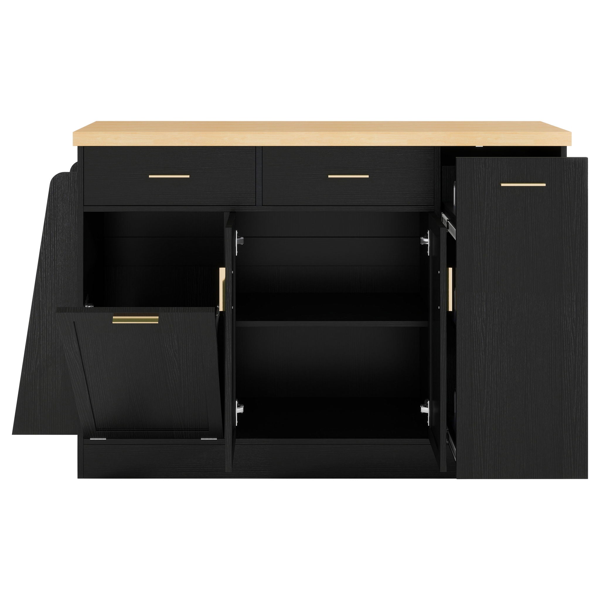 Kitchen Sideboard With Sliding Door Cabinet, 3 Tier Spice Rack