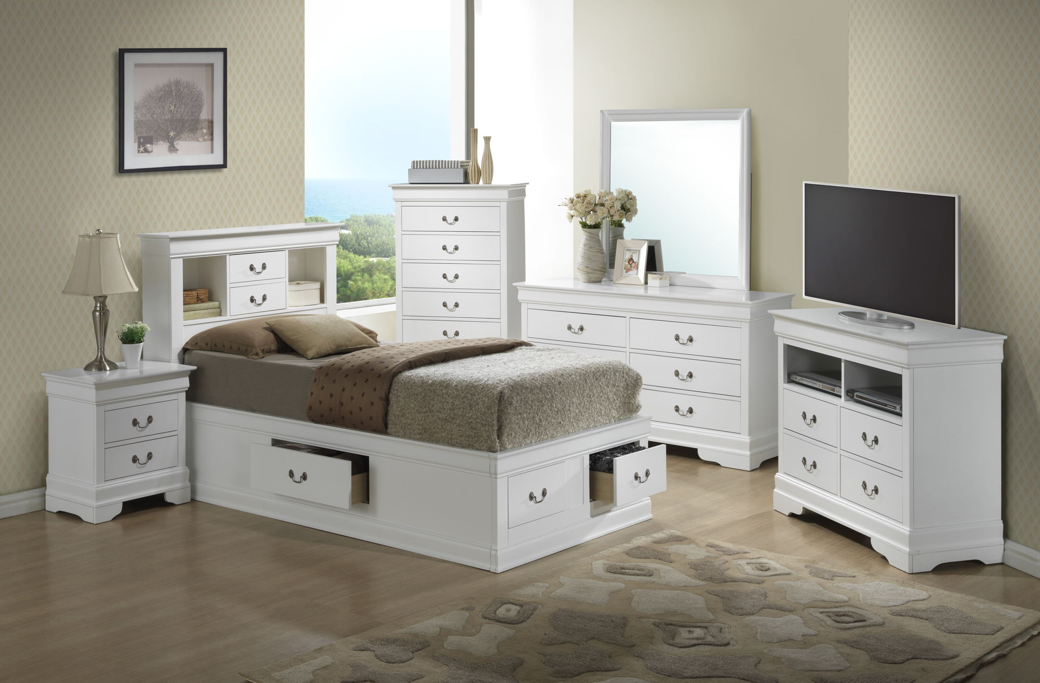 Traditional Style Bookcase Storage Bed