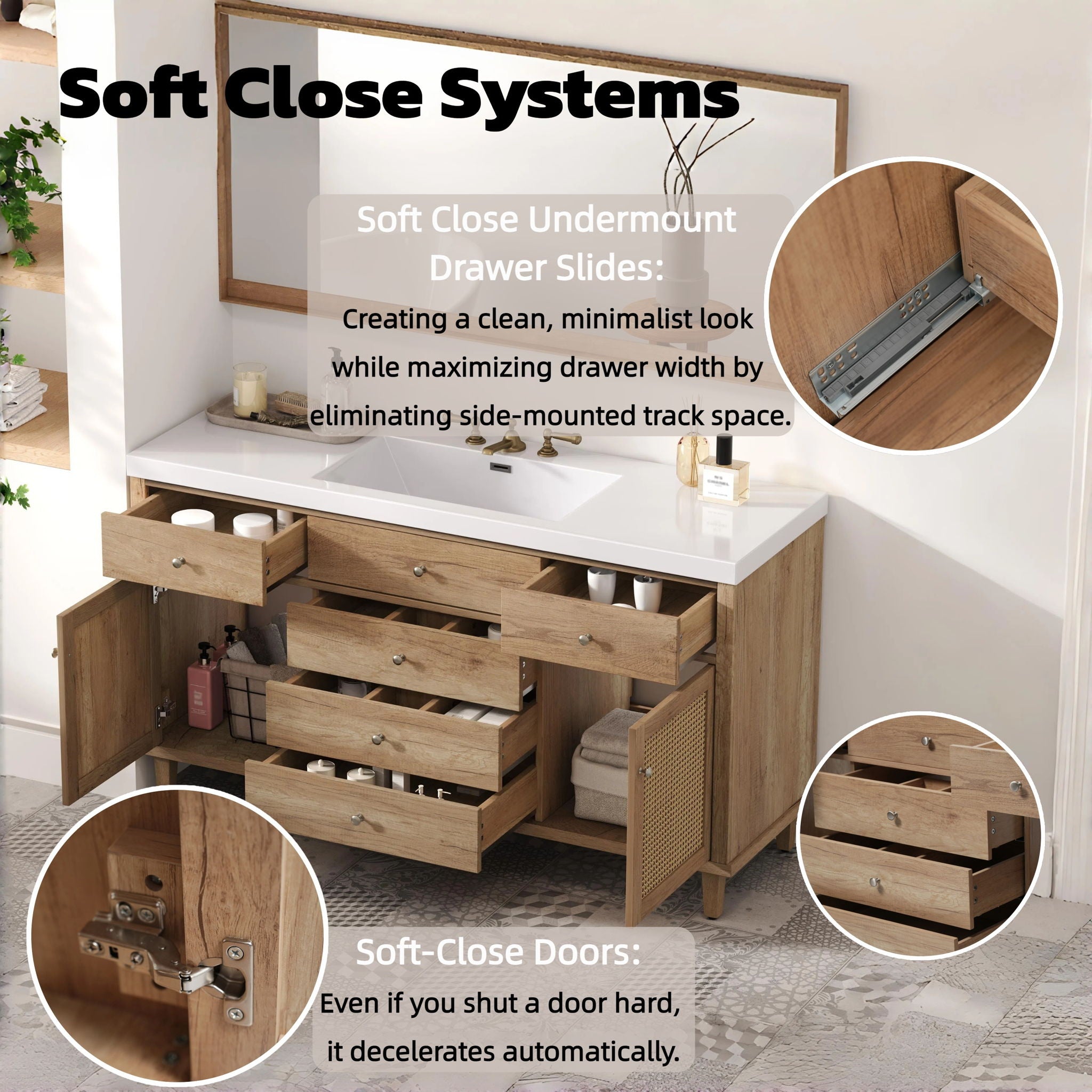 Modern Bathroom Vanity With Sink, Soft Close Drawers