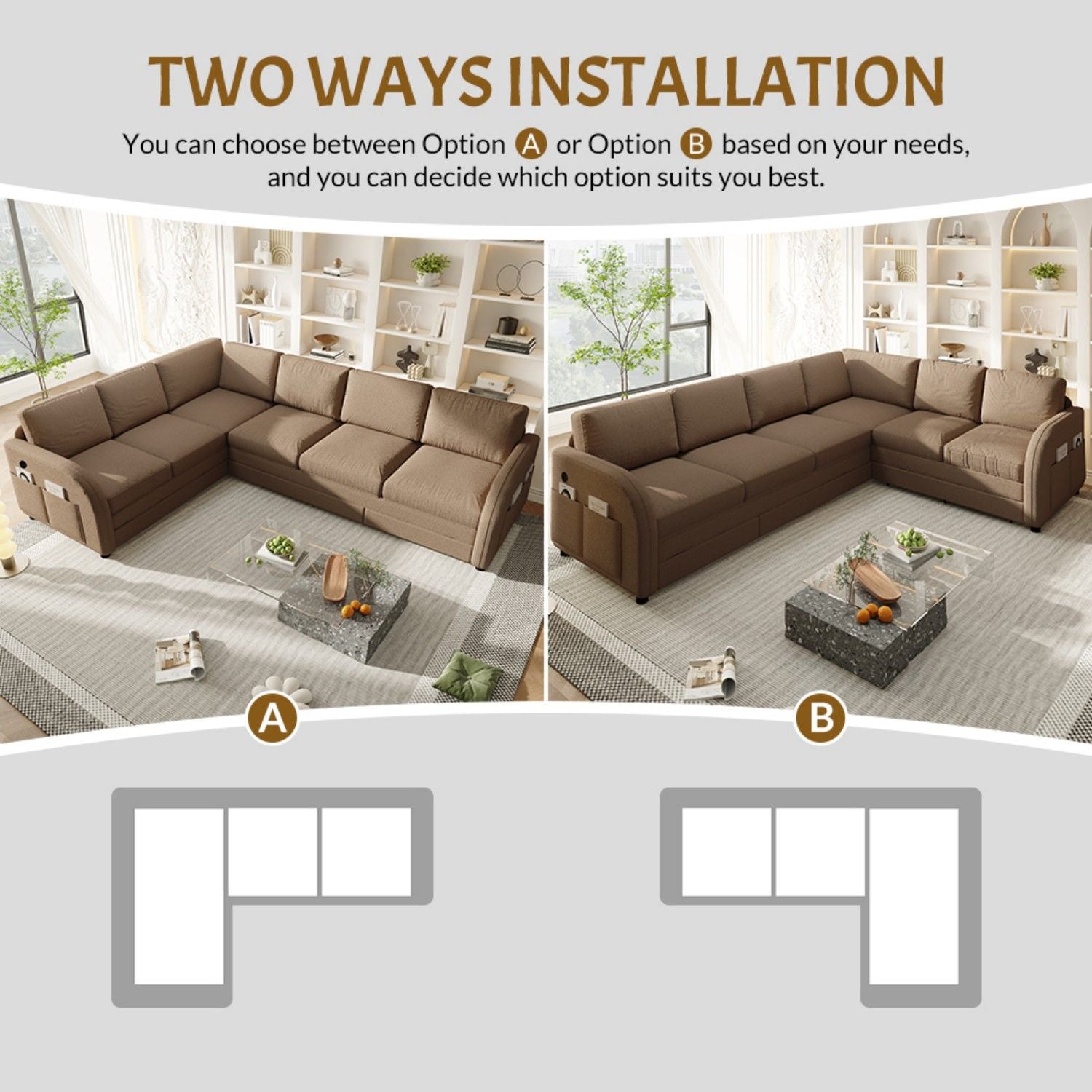 L-Shaped Couch With Pull-Out Bed, Convertible Sleeper Sofa With Side Pocket & USB Port