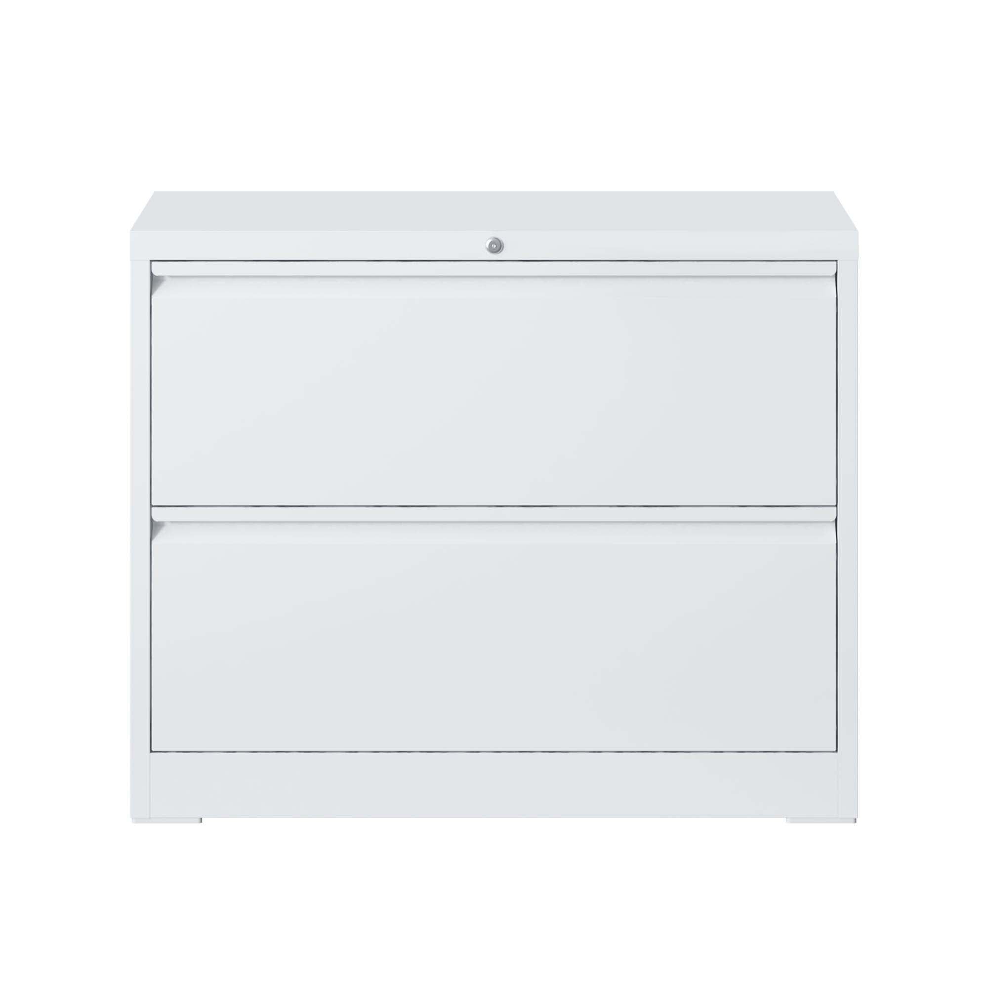 Lateral File Cabinet 2 Drawer, Locking File Cabinet With Anti Tip Interlock, Heavy Duty Storage For Letter / Legal / A4 Files - White