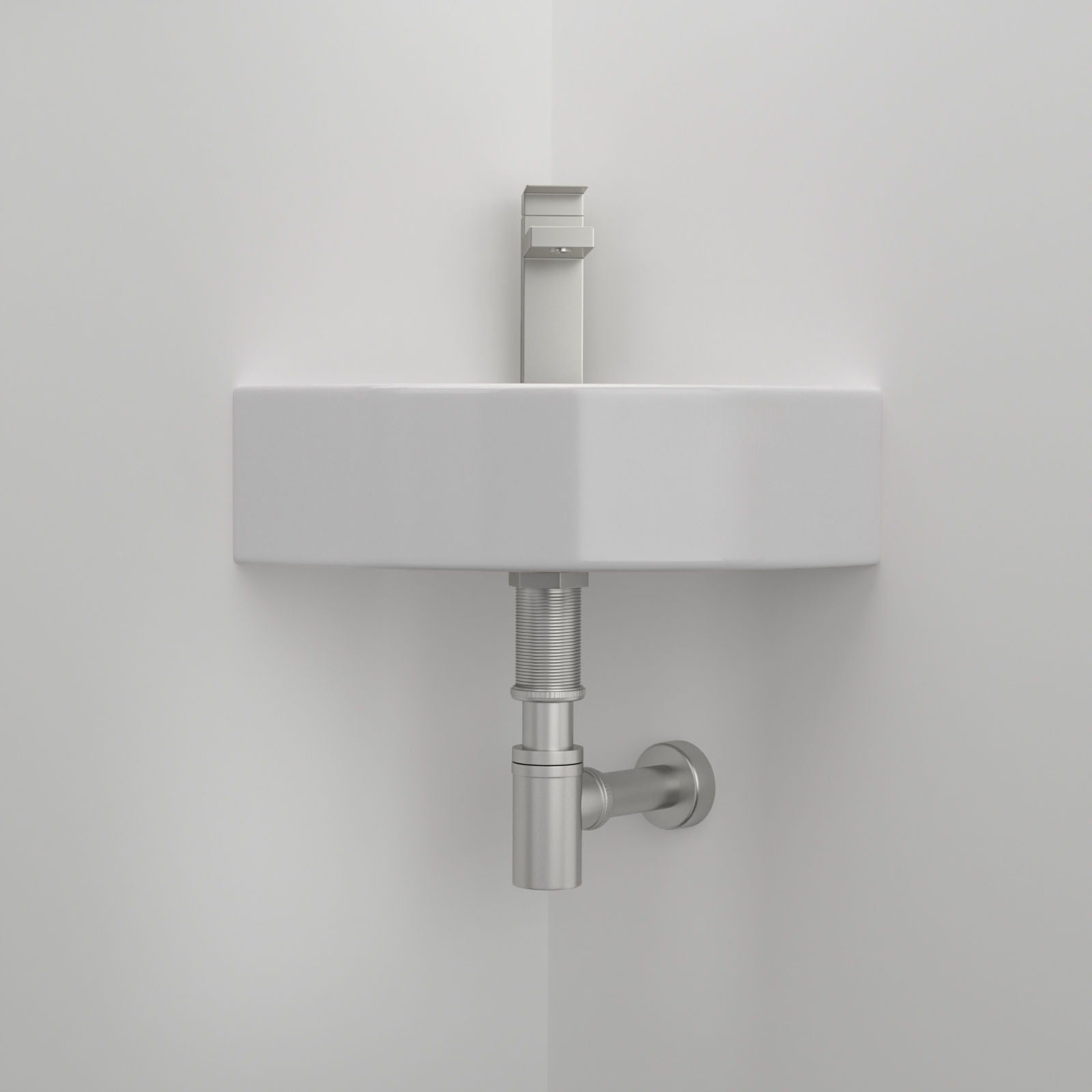 Triangle Porcelain Wall Mount Vessel Sink With Single Faucet Hole & Overflow - White