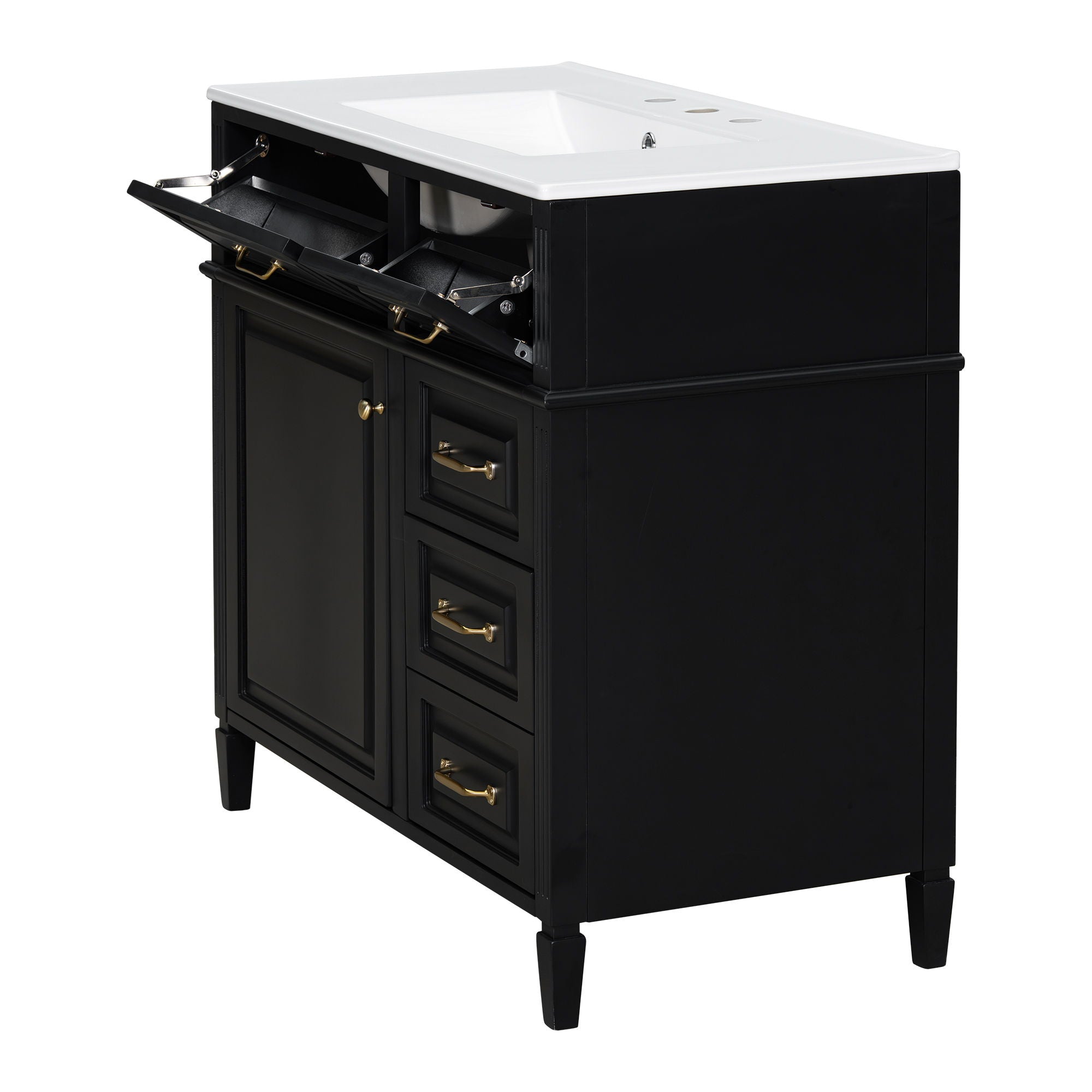 Modern Bathroom Vanity With Sink Top, Flip Drawer Design