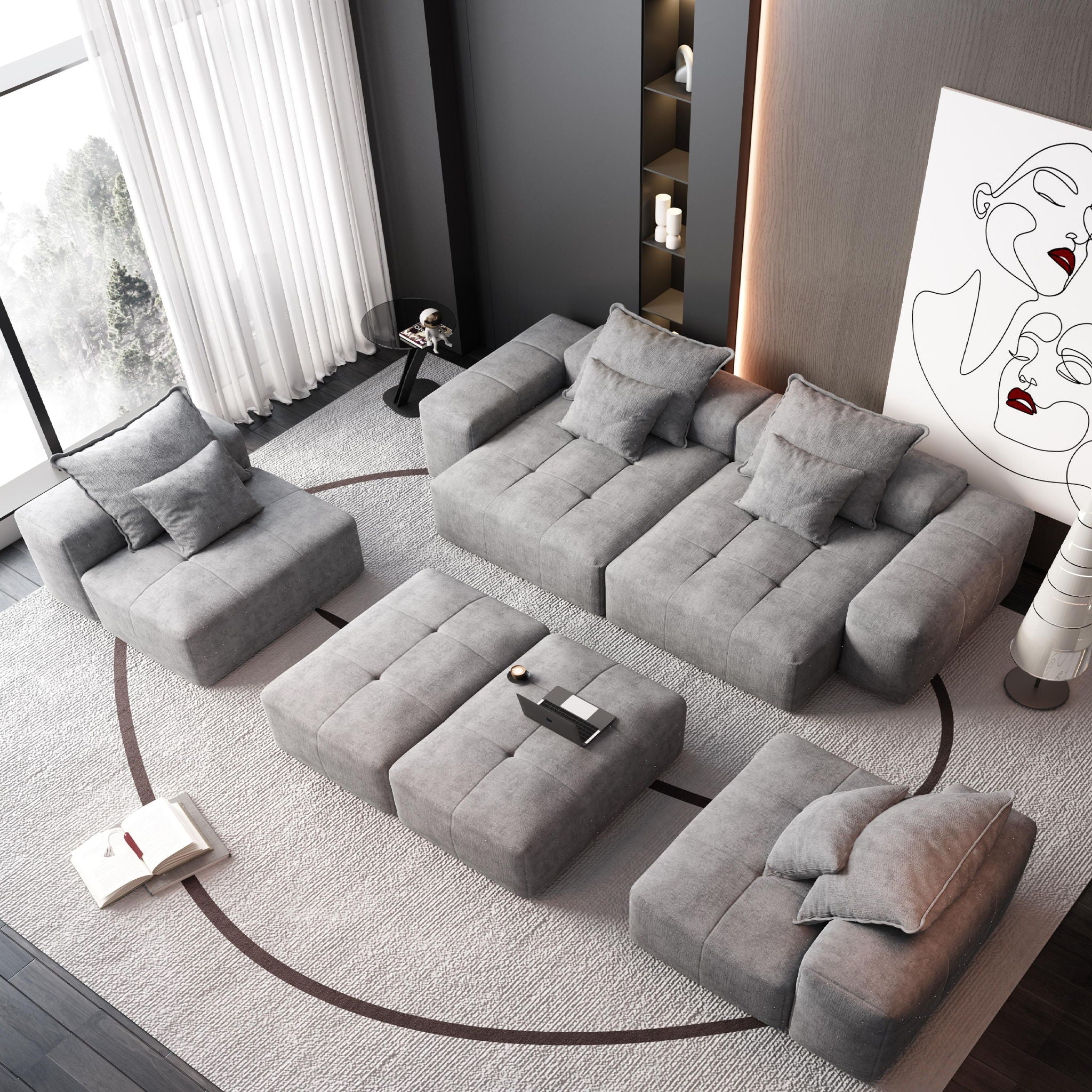 Modern Oversized, Modular Sectional Sofa With Pillows
