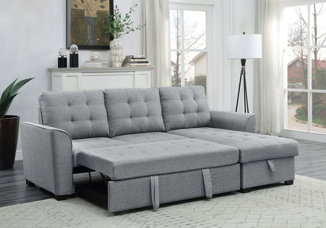 Avery - Sleeper Sectional Sofa With Reversible Storage Chaise - Light Gray