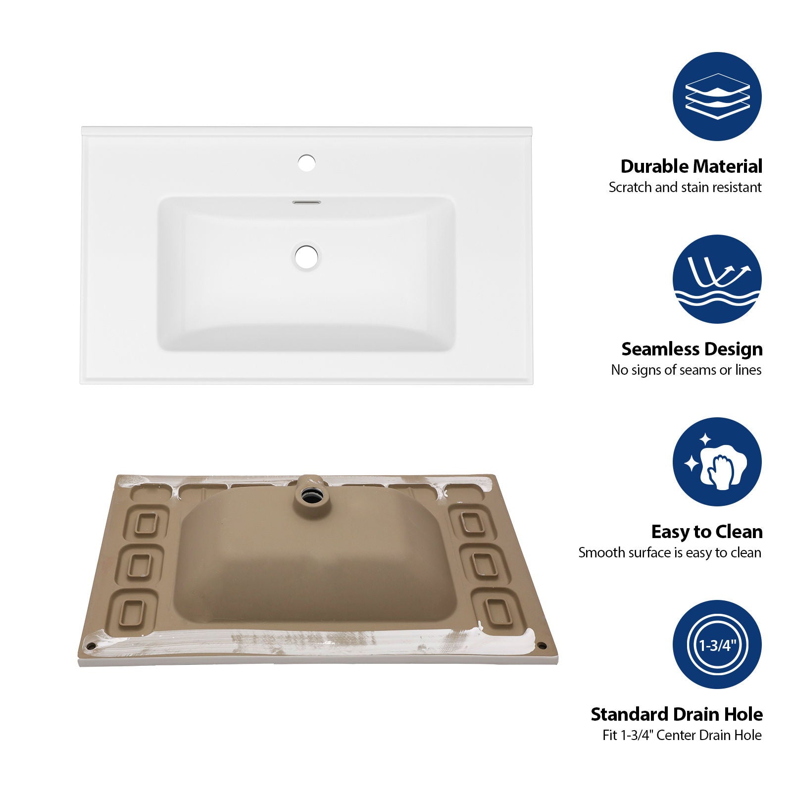 Modern Rectangular Vanity Top With Overflow For Bathroom