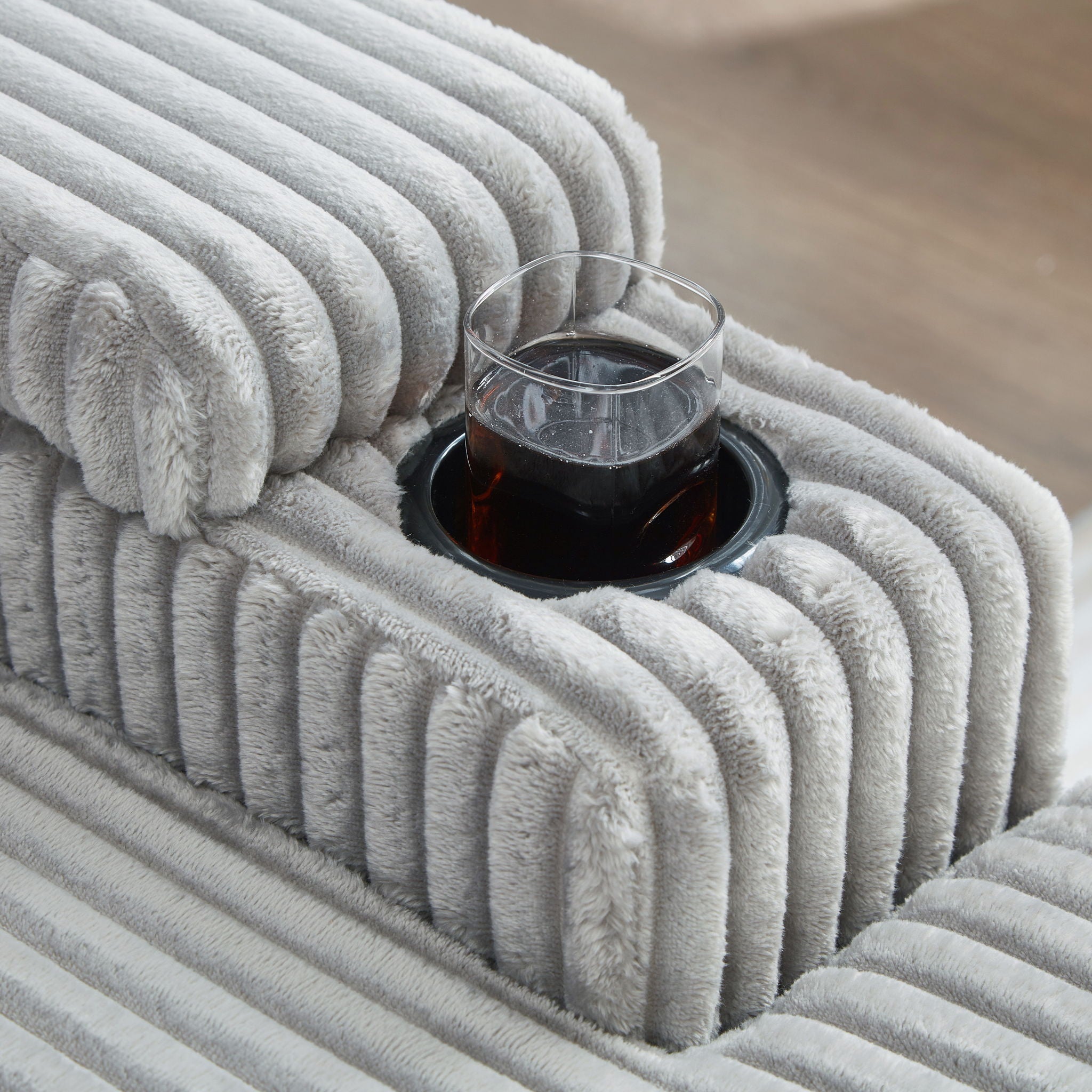 Modern Chaise Sofa With Adjustable Backrest, Cup Holders, Phone Holder & Storage Compartments For Living Room