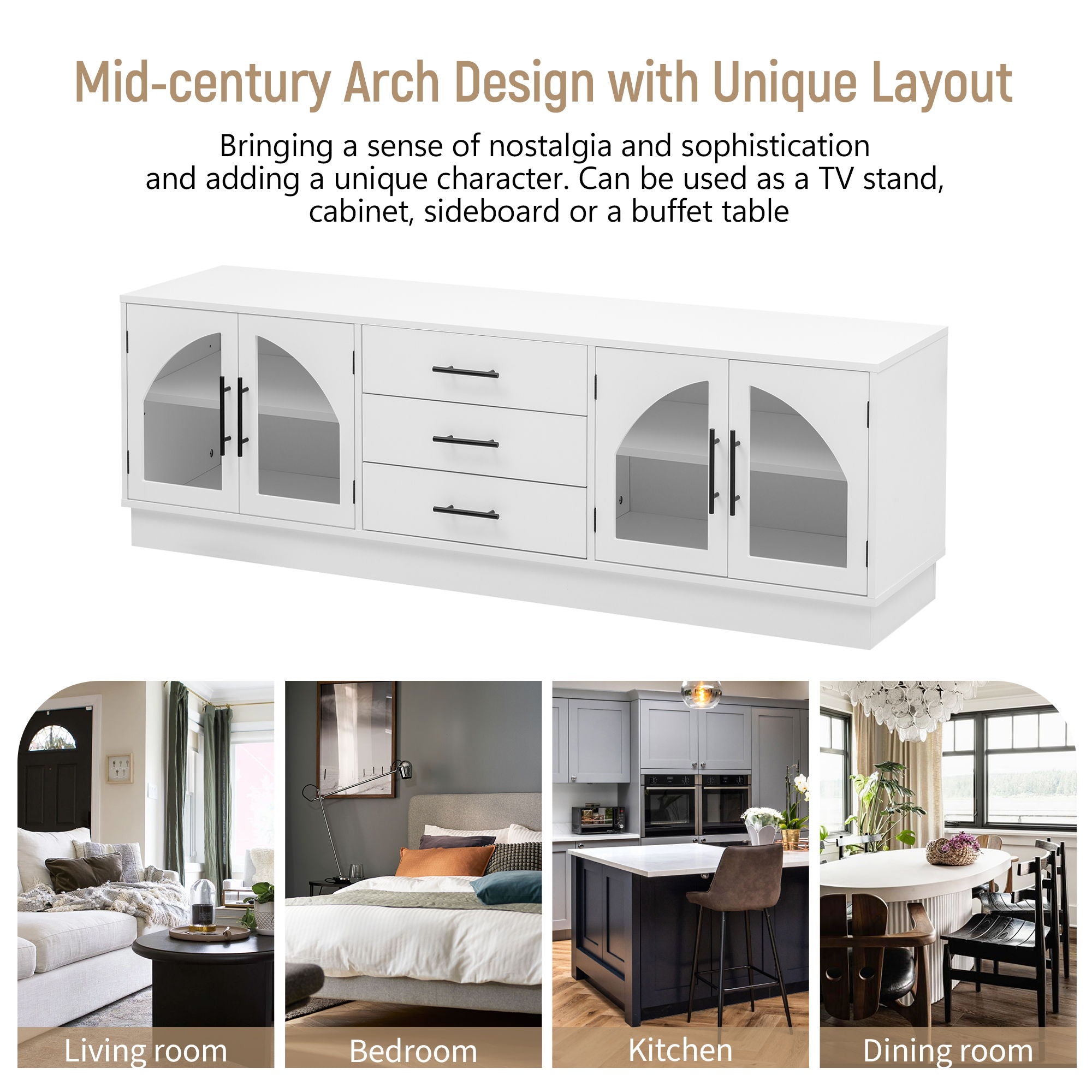 Modern Minimalist TV Stand, Entertainment Center Media Console Cabinet With Adjustable Shelves For Living Room