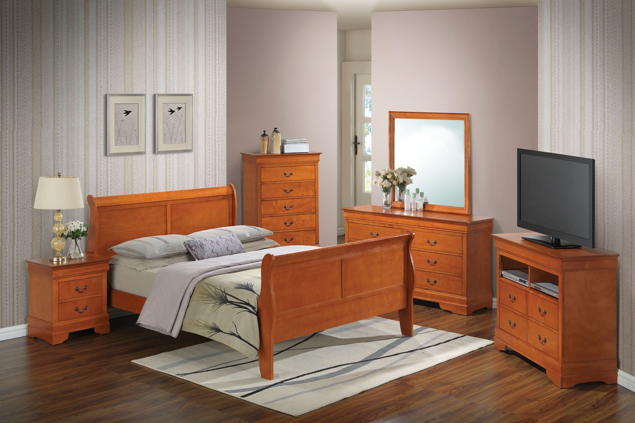 Louis Phillipe - Panel Sleigh Bed