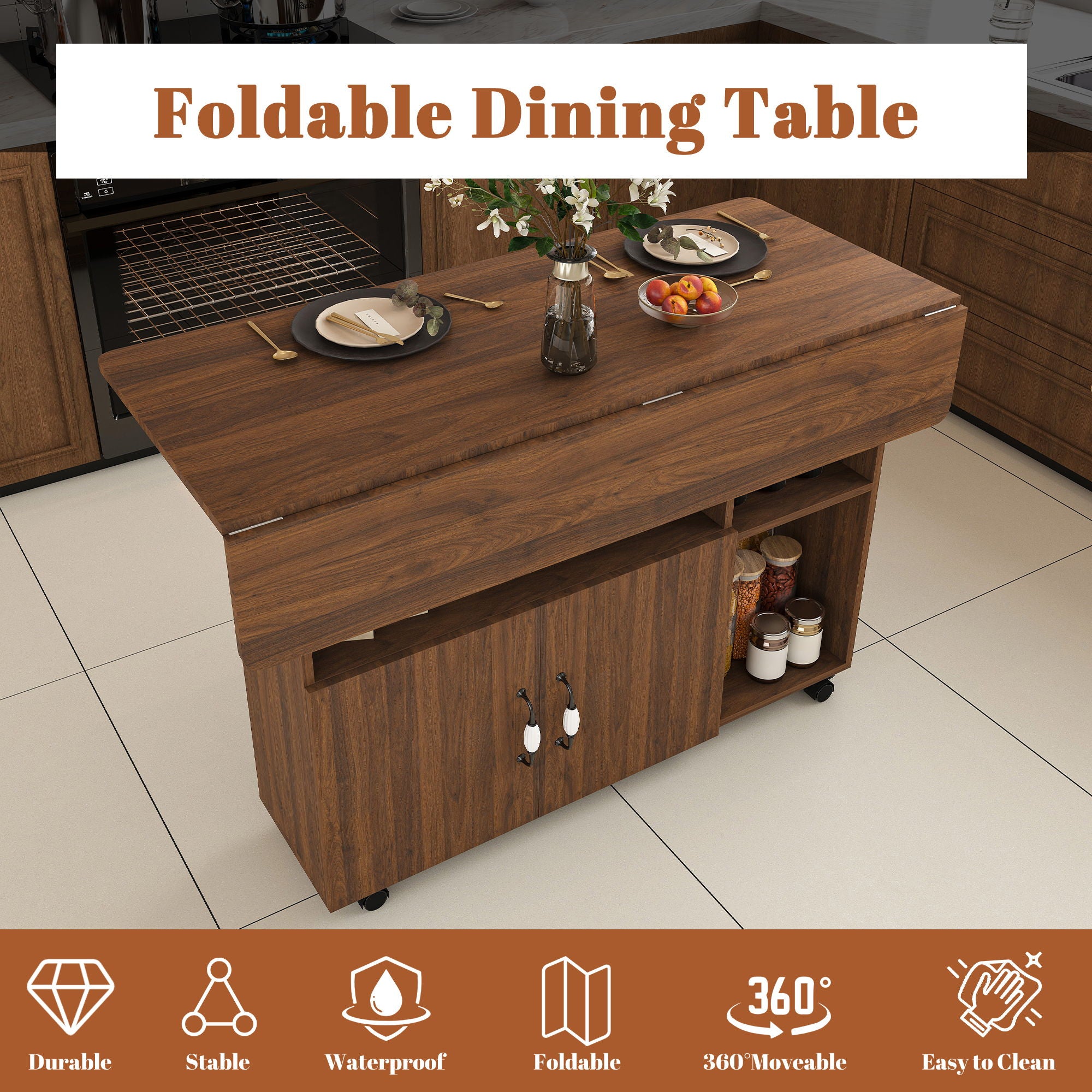 Multi Functional Folding Table With Storage Shelves And Wheels