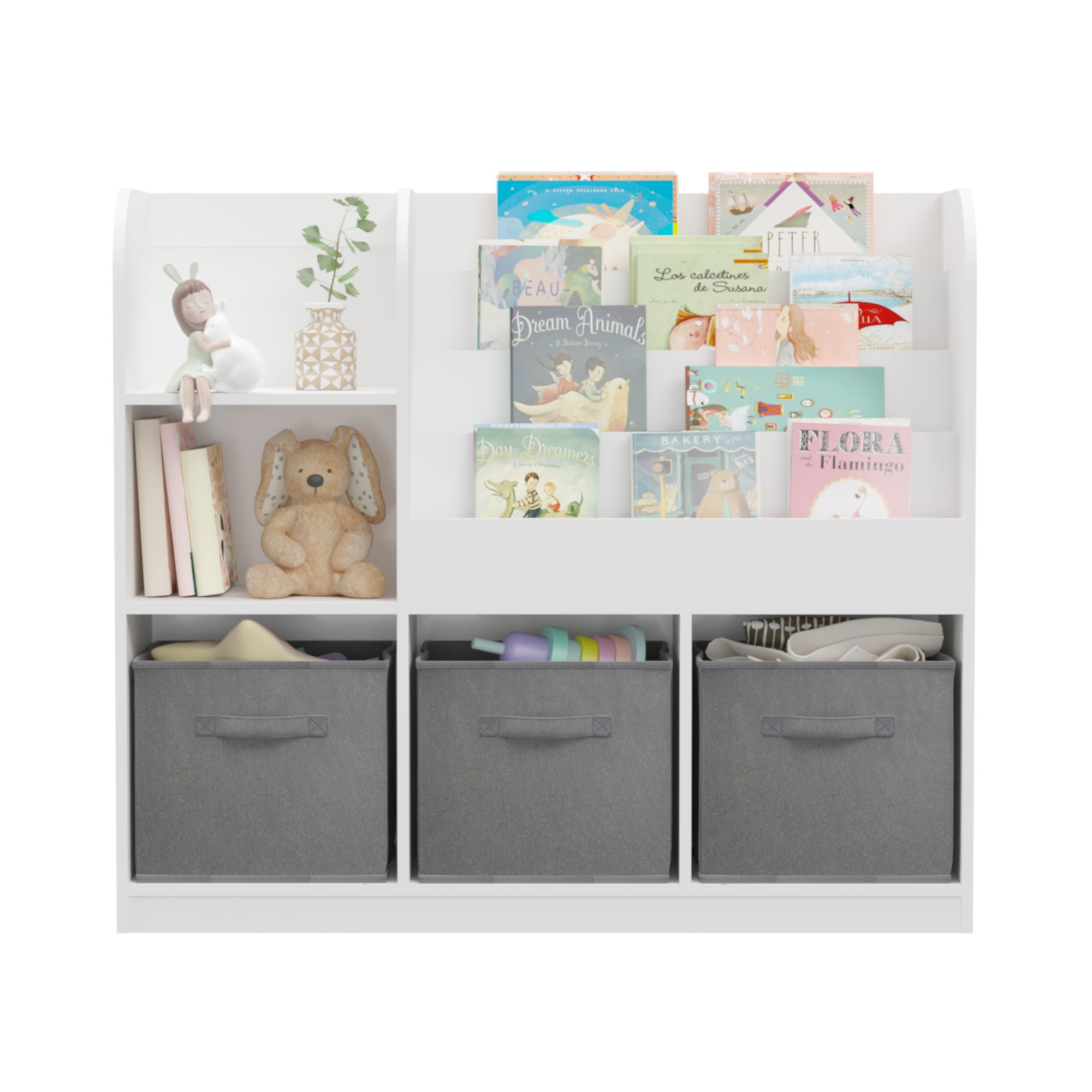 Bookcase And Bookshelf With 3 Collapsible Drawers, Multifunctional Display Stand