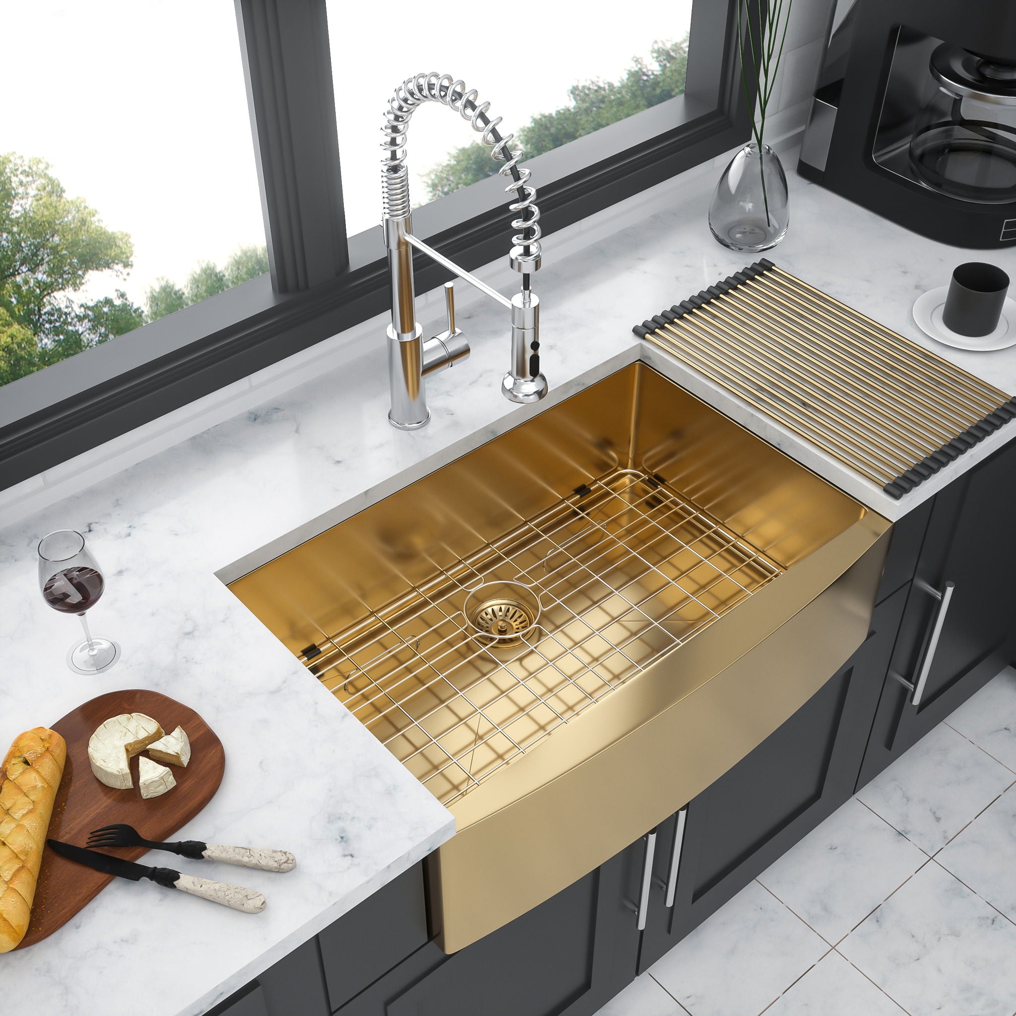 Farmhouse Kitchen Sink, Stainless Steel, Apron Front