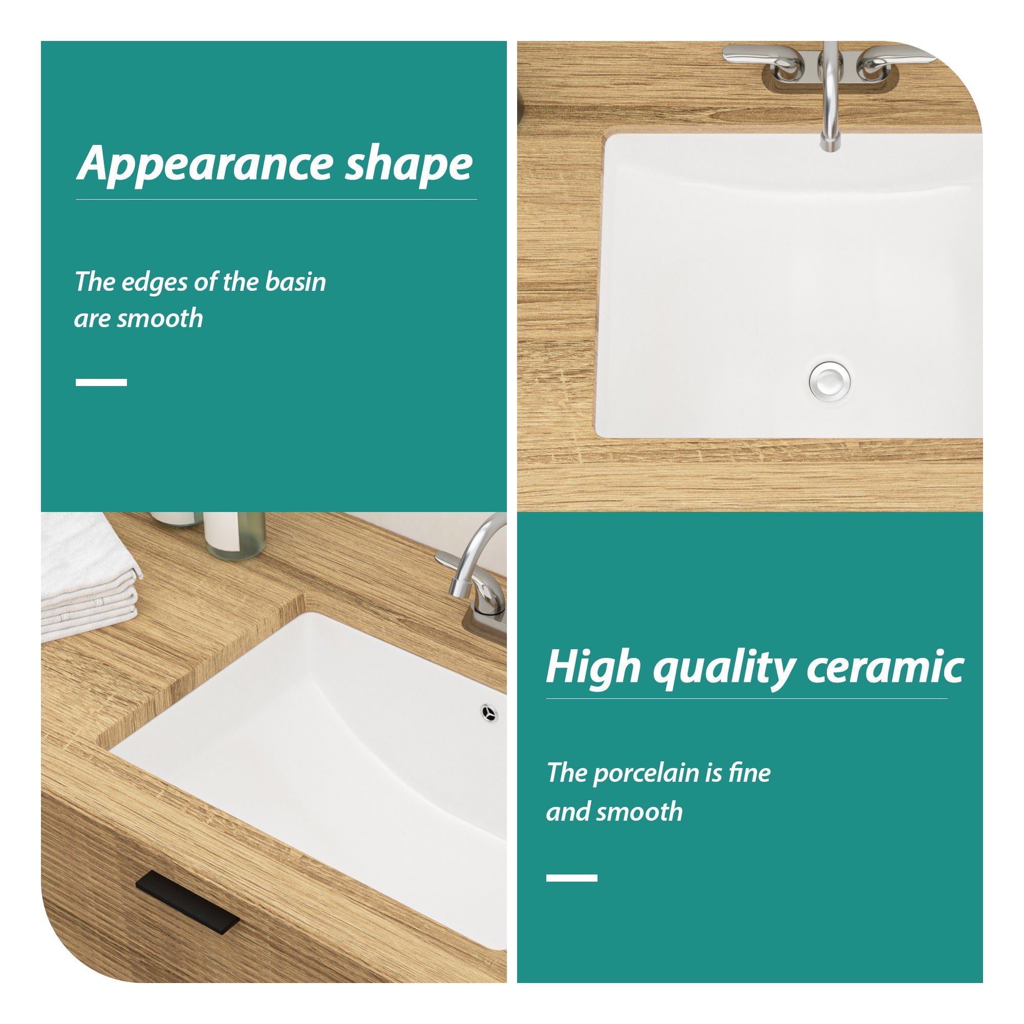 Modern Ceramic Undermount Bathroom Sink With Overflow, High Quality