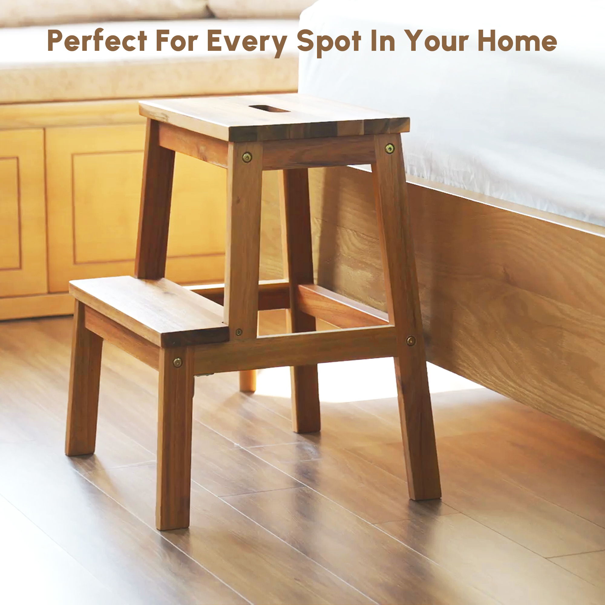 2 Step Stool, Indoor / Outdoor Use - Acacia Wood
