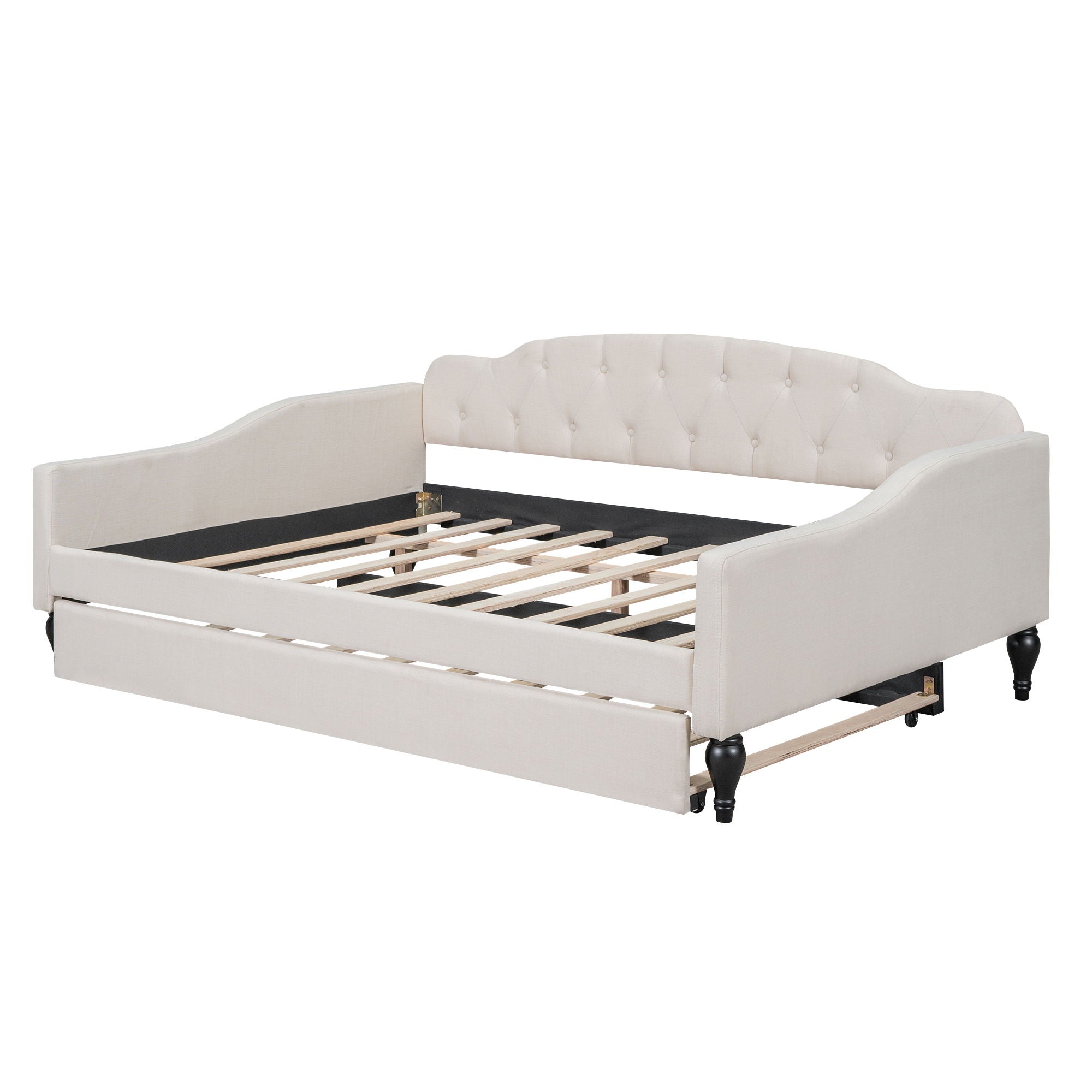 Upholstered Tufted Full Size Daybed With Twin Trundle - Beige