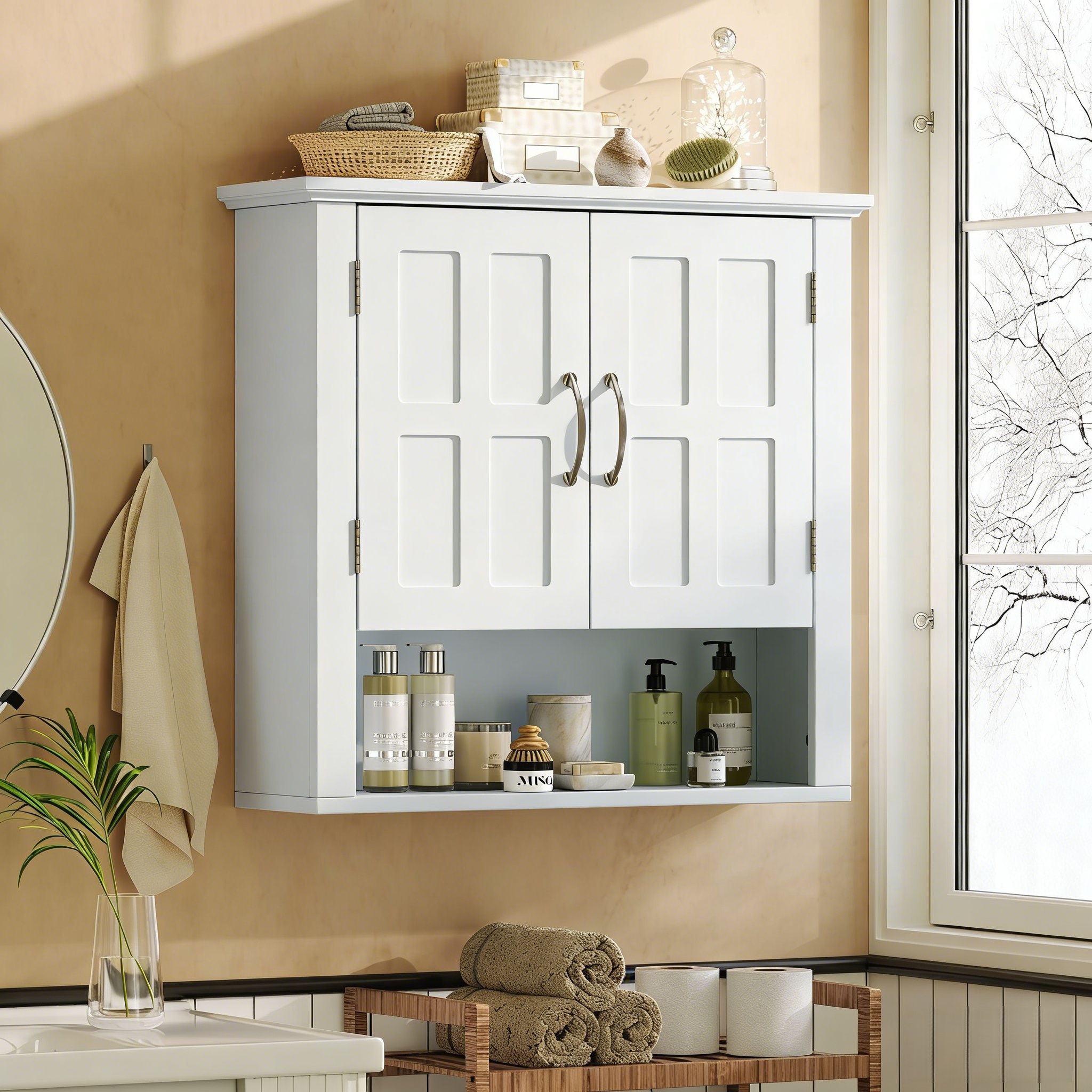 Multi Functional Wall Mounted Cabinet With Adjustable Shelves For Bathroom
