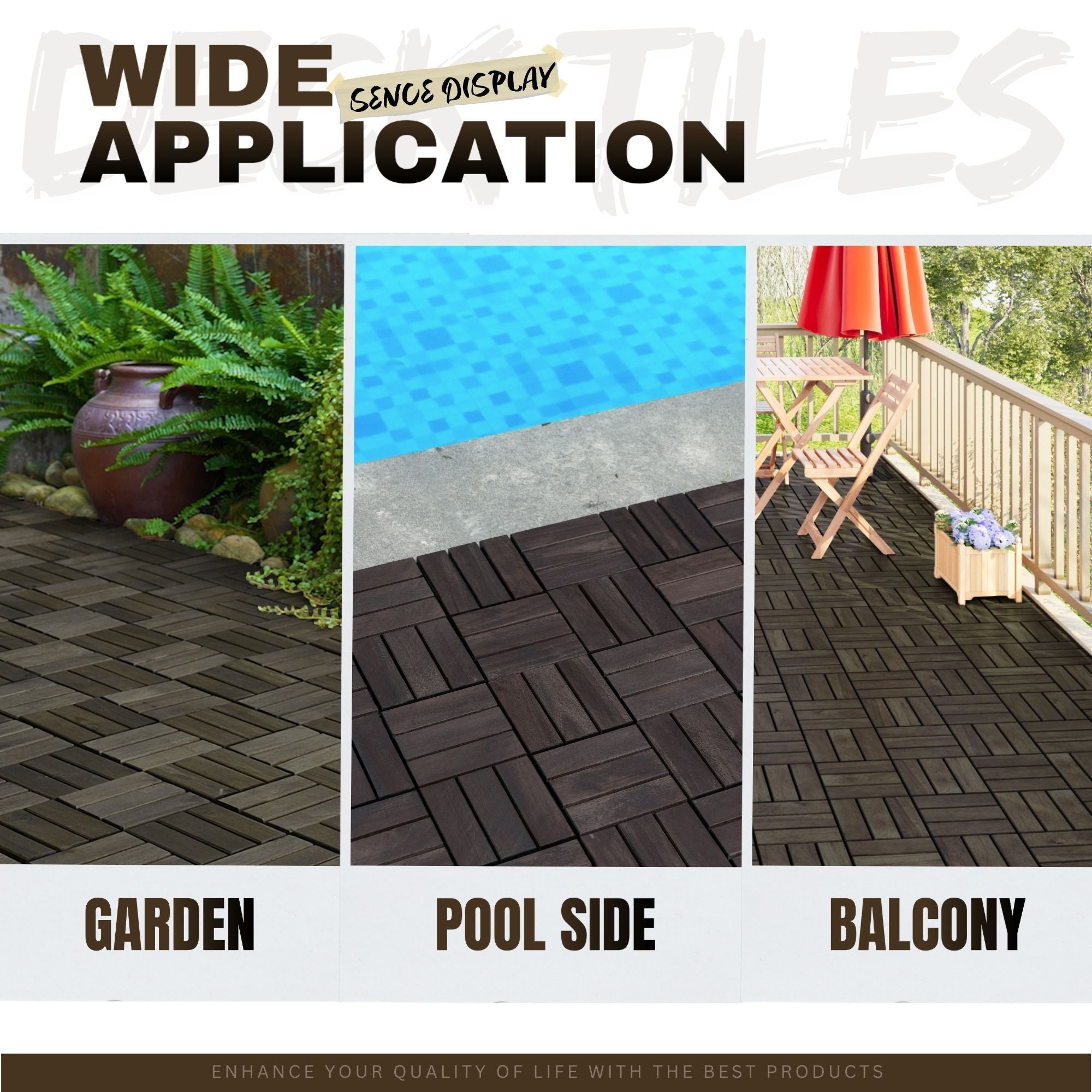 Acacia Wood Interlocking Deck Tiles Checker Pattern For Outdoor Flooring