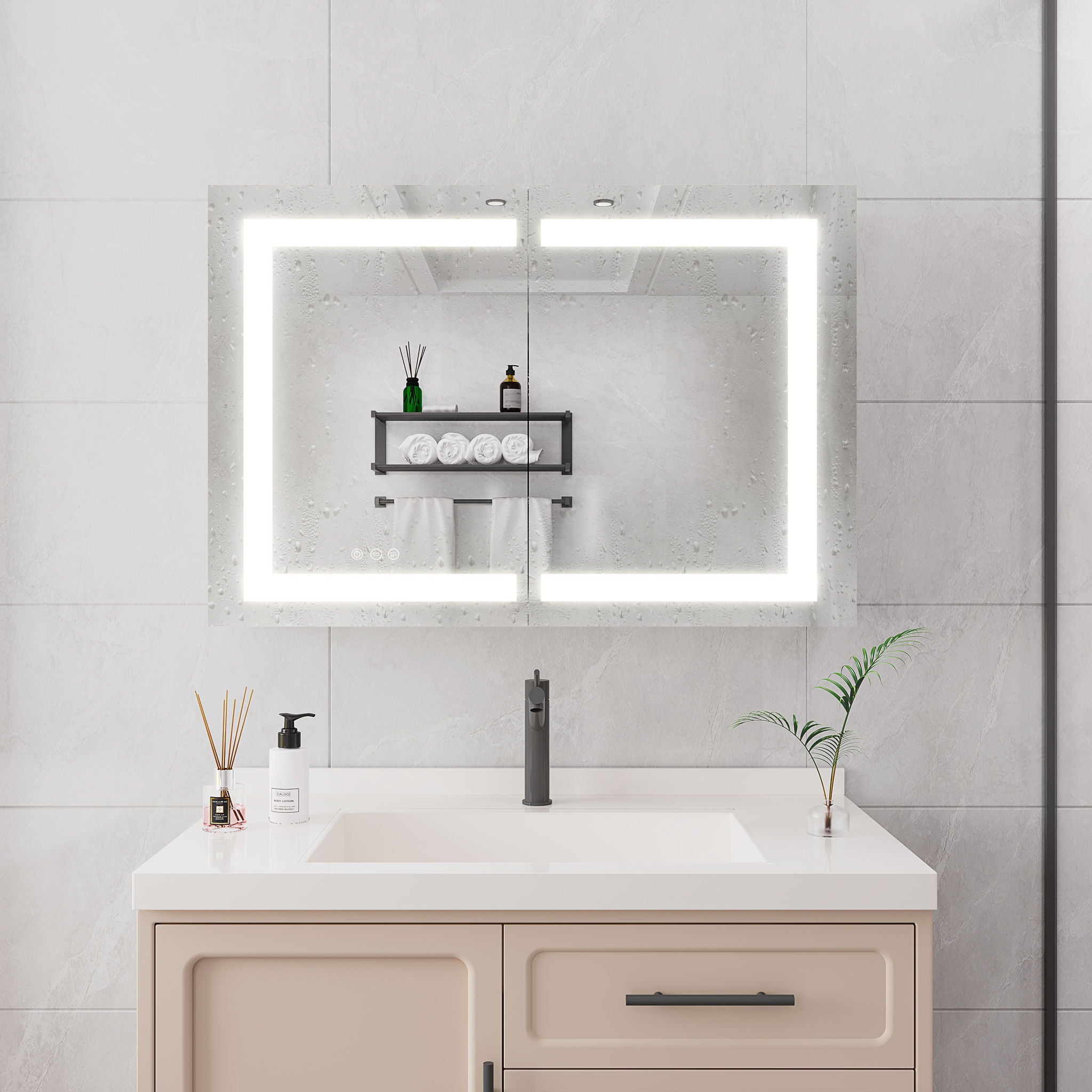 Medicine Cabinet With LED Vanity Mirror, Anti-Fog, Waterproof, Dimmable With Touch Switch
