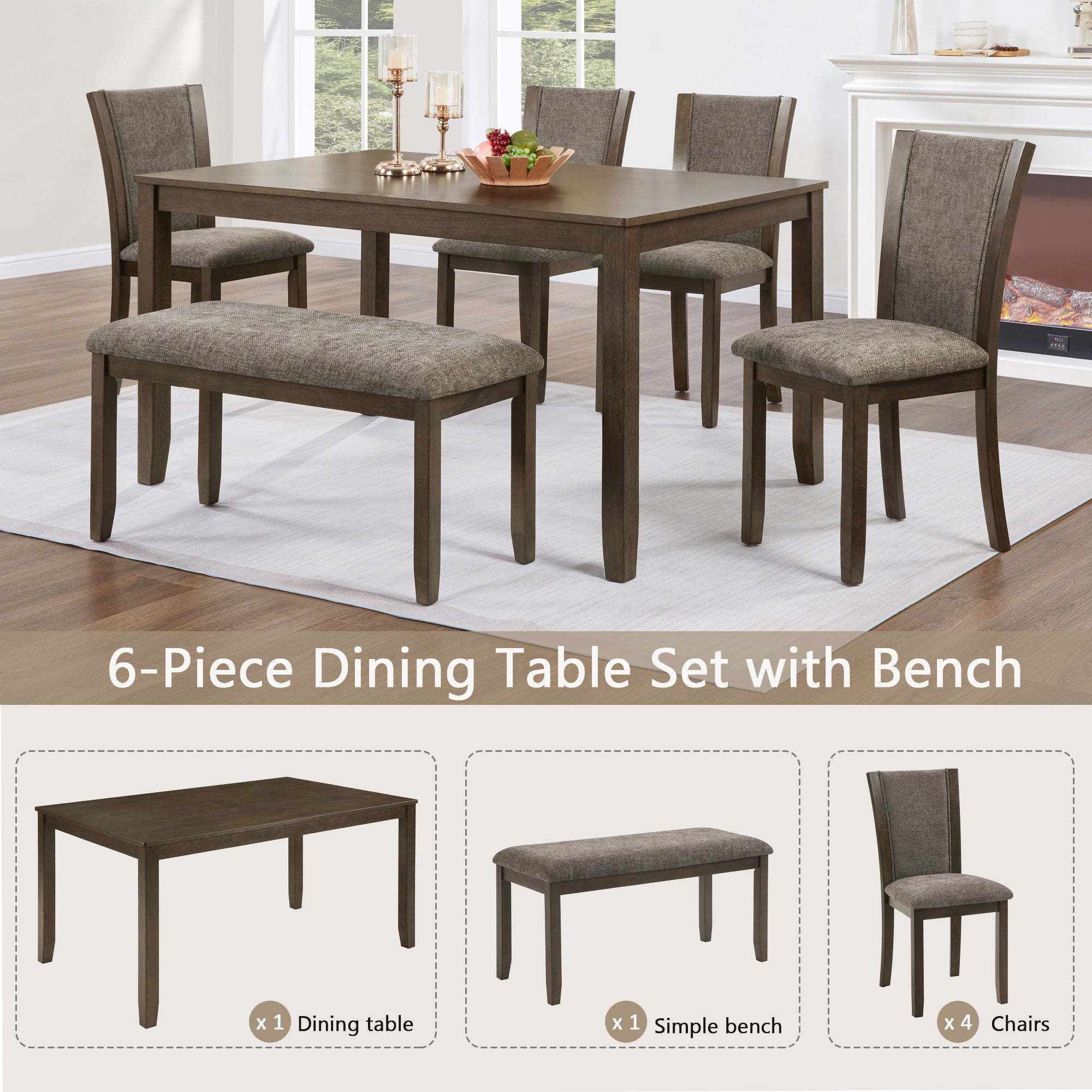 Dining Table Set With Upholstered Chairs, Rectangular Dining Table Set