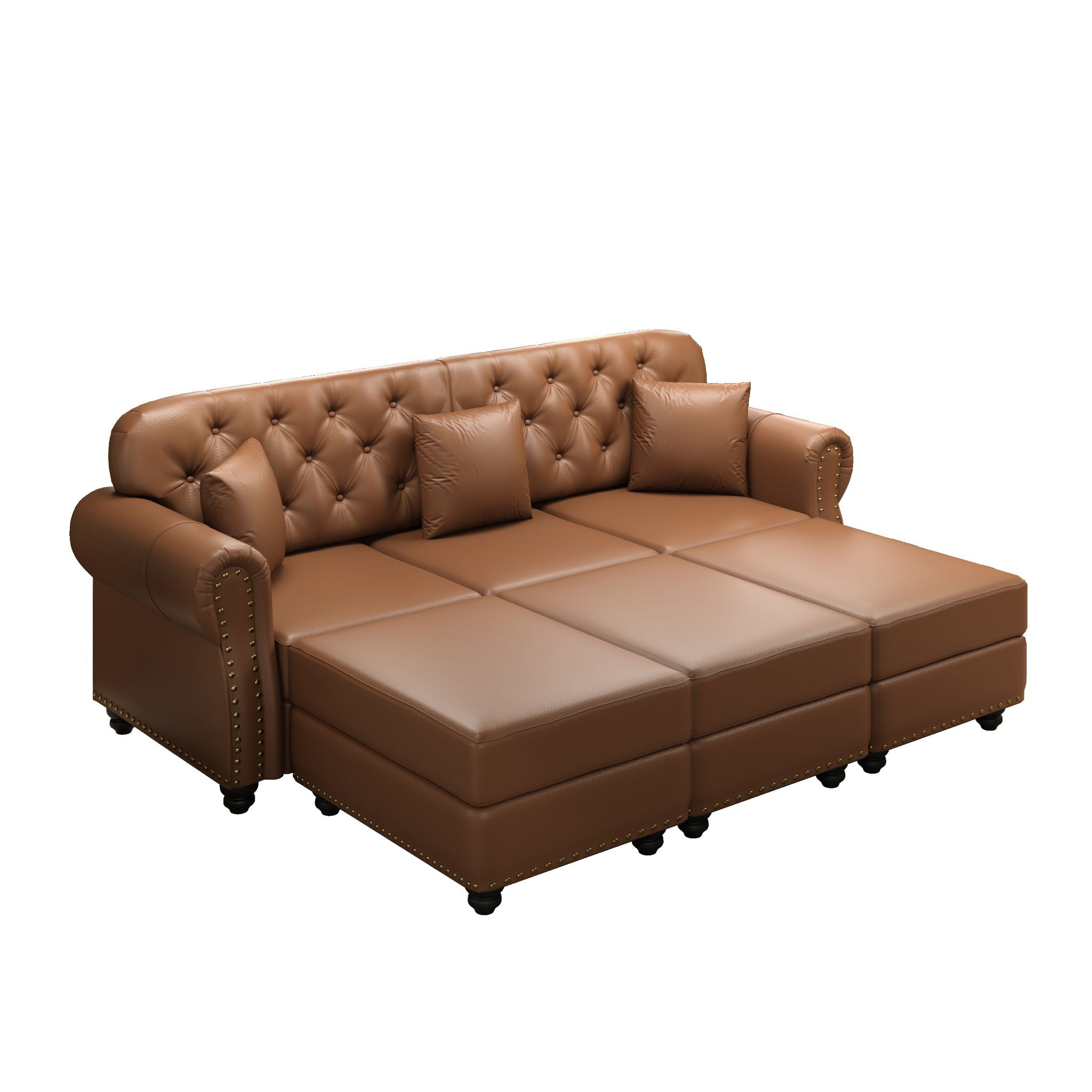 Upholstered Sofa With Nailhead Trim, Rolled Armrests With Ottoman