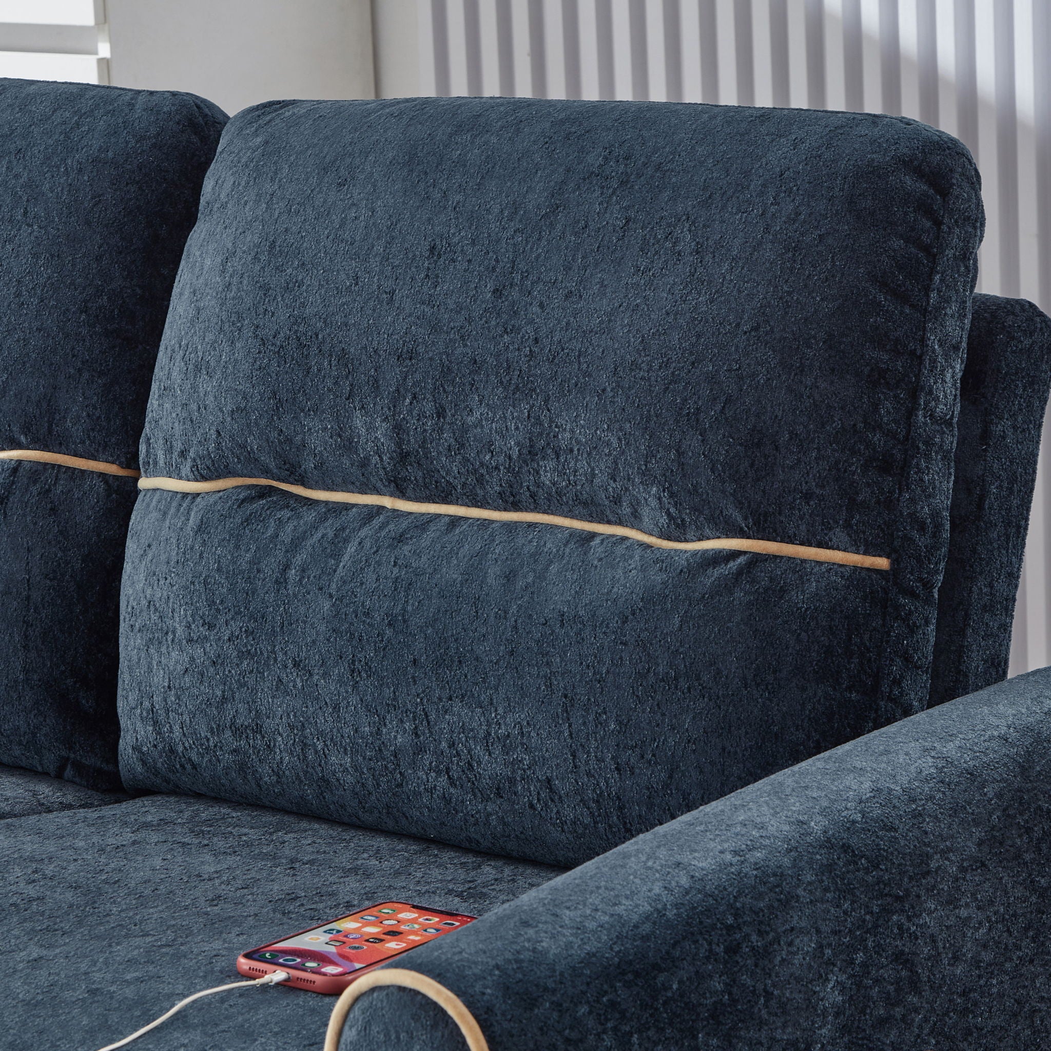 Pull Out Sofa Bed With Adjustable 3 Position Backrest, USB Charging Ports, Side Pockets