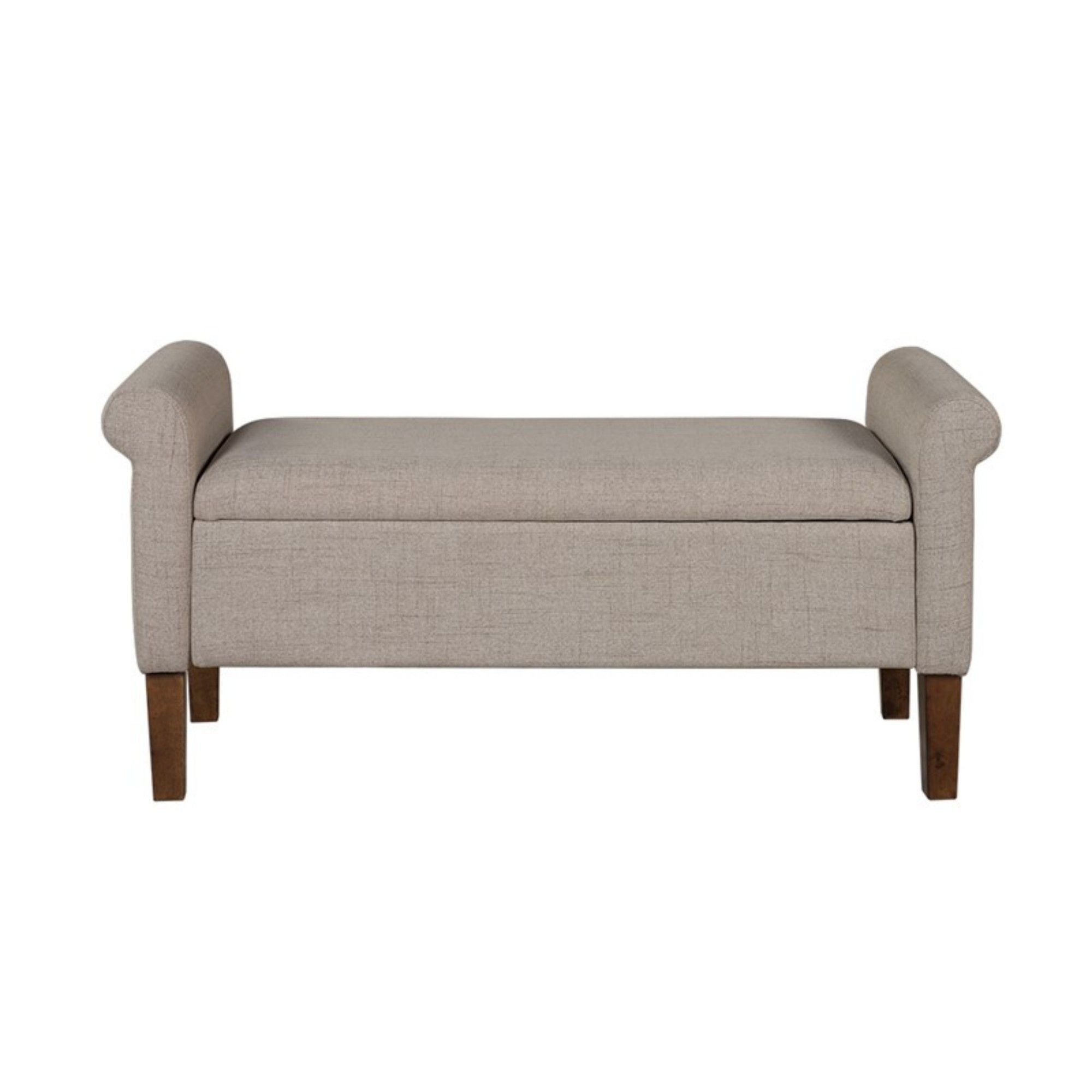 Upholstered Storage Bench With Rolled Armrests - Beige