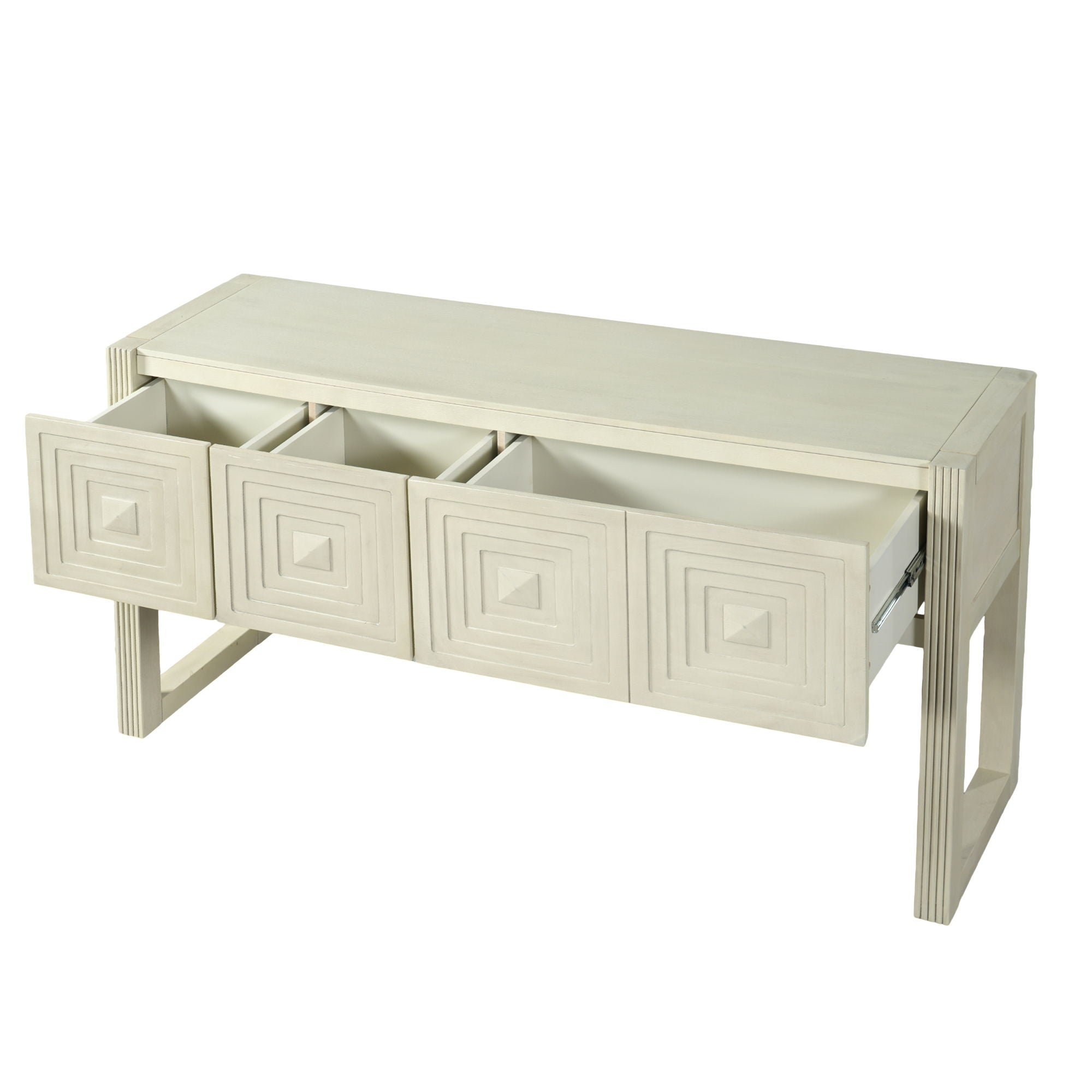 Geometric Carved Console Table With 3 Soft Close Drawers