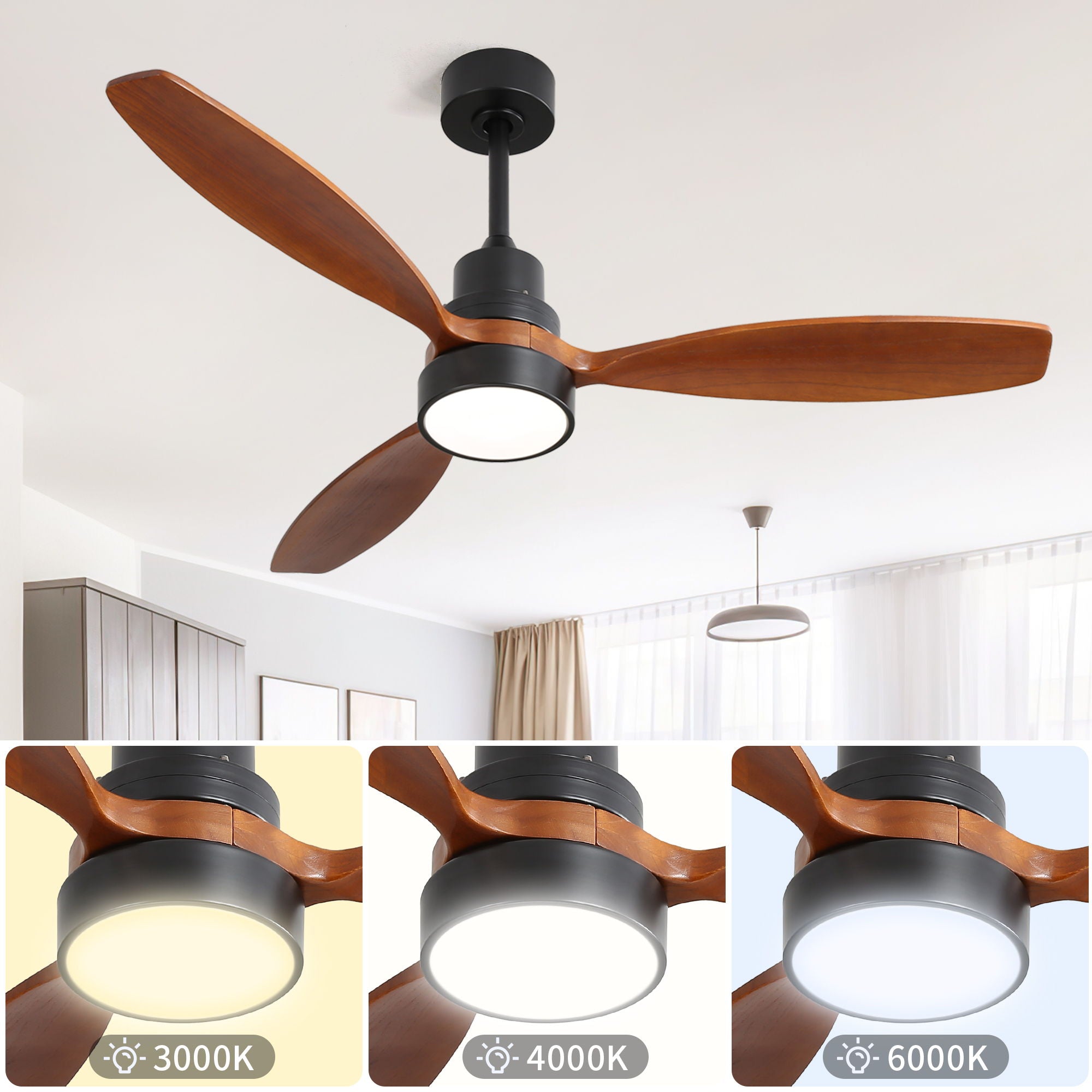 Ceiling Fan With Reversible DC Motor, LED Light, Solid Blades, Remote Control