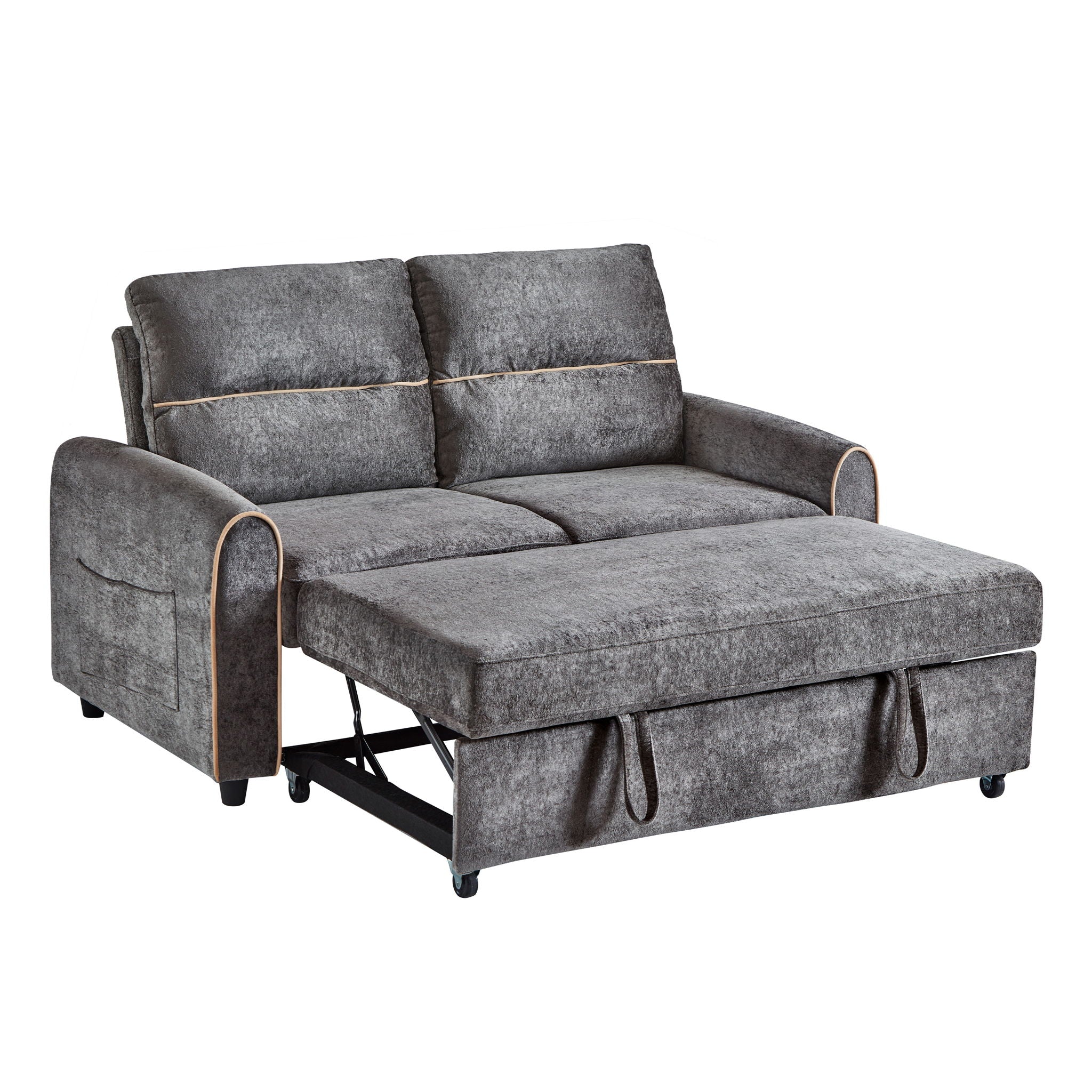 Pull Out Sofa Bed With Adjustable 3 Position Backrest, USB Charging Ports, Side Pockets