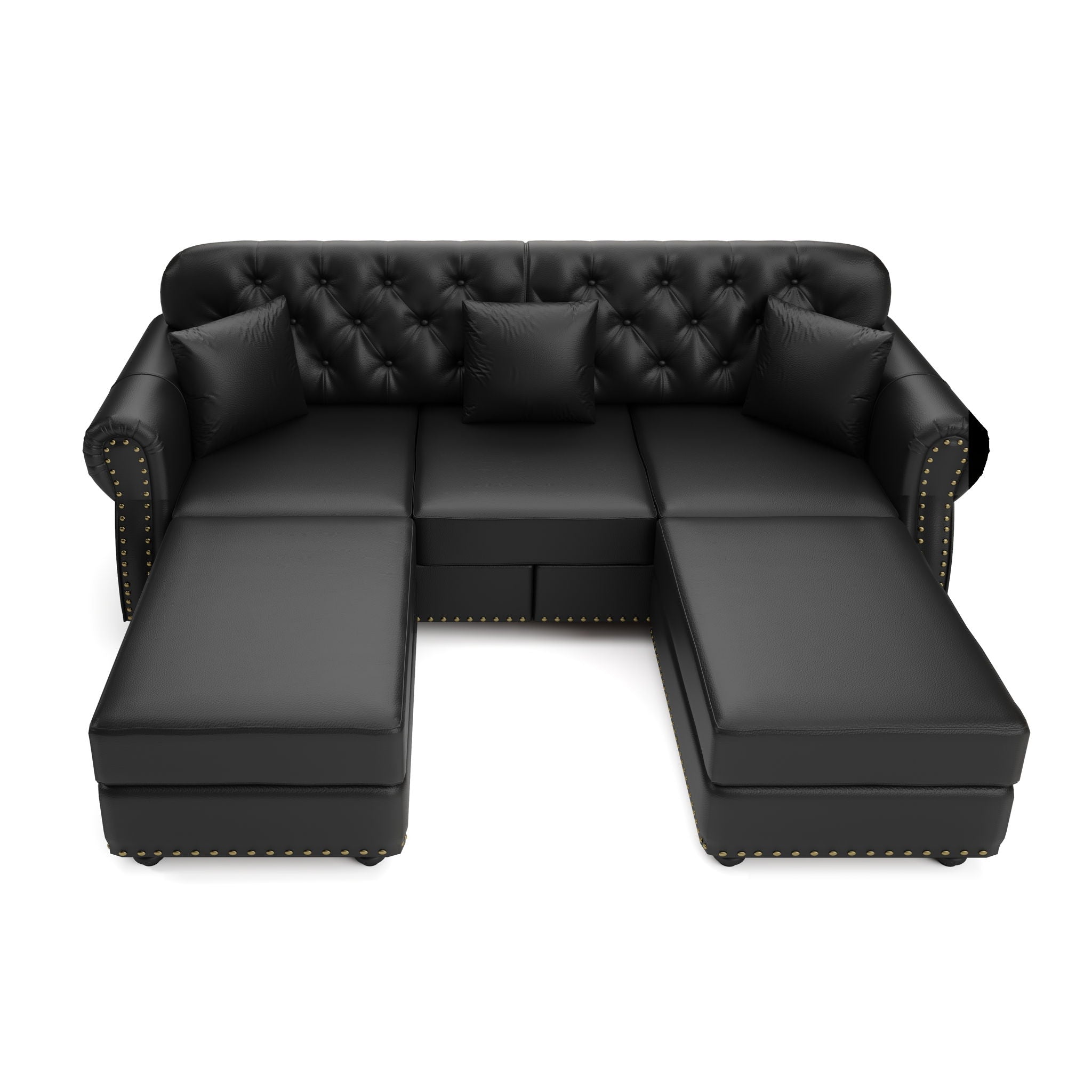 Upholstered Sofa With Nailhead Trim, Rolled Armrests With Ottoman