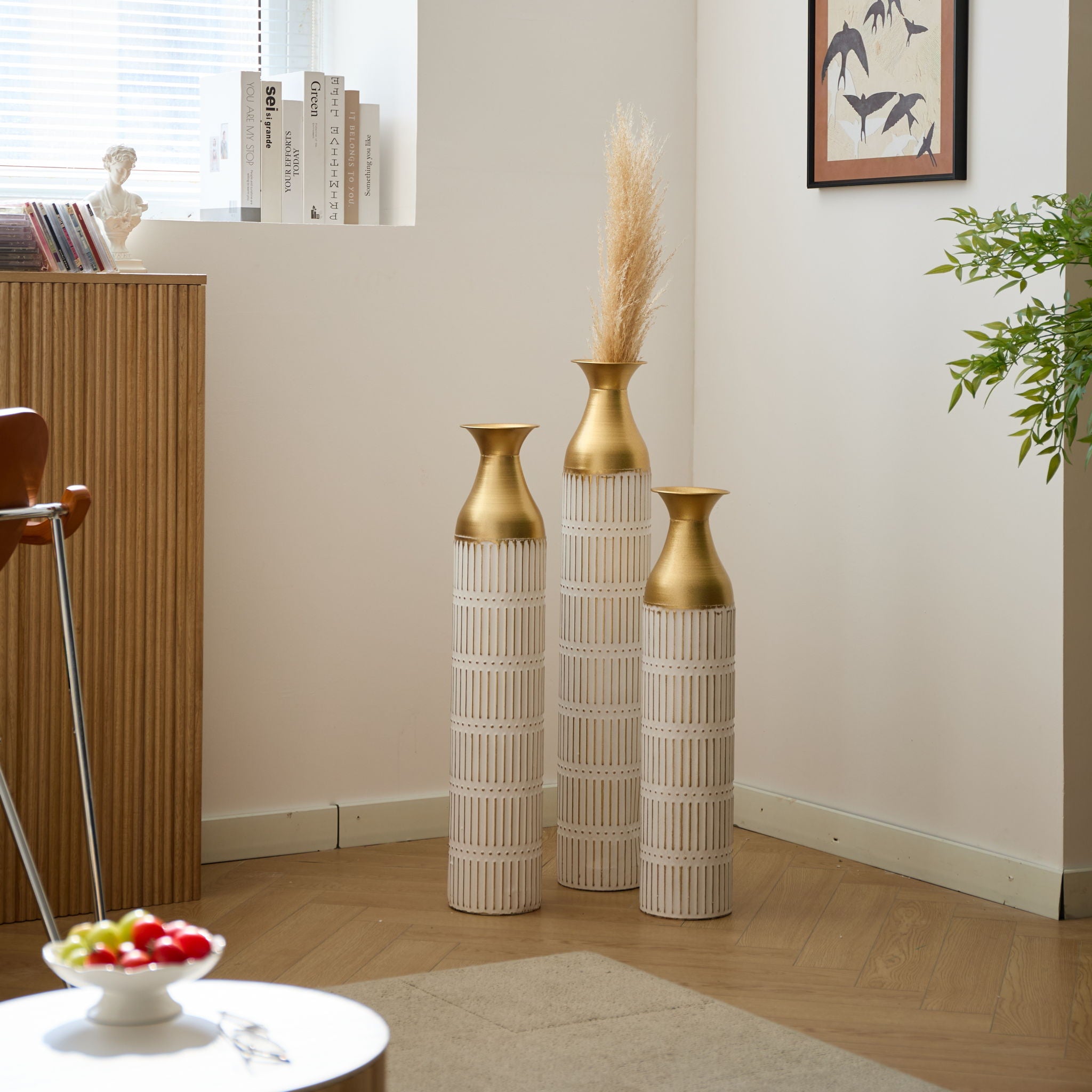 Floor Metal Vases Decorated White Metal Vases (Set of 3) Gorgeous Home Decoration Large Glazed Metal Vases - White