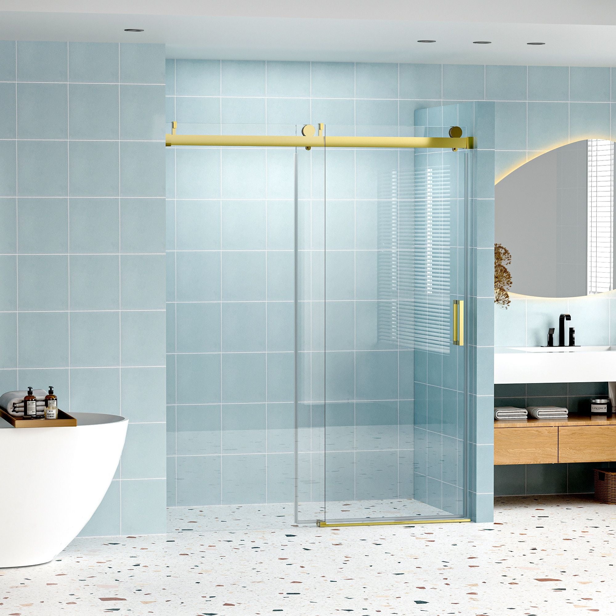 Frameless Soft-Closing Shower Door, 1/4" (6 Mm) Tempered Glass Single Sliding With Explosion Proof Coating