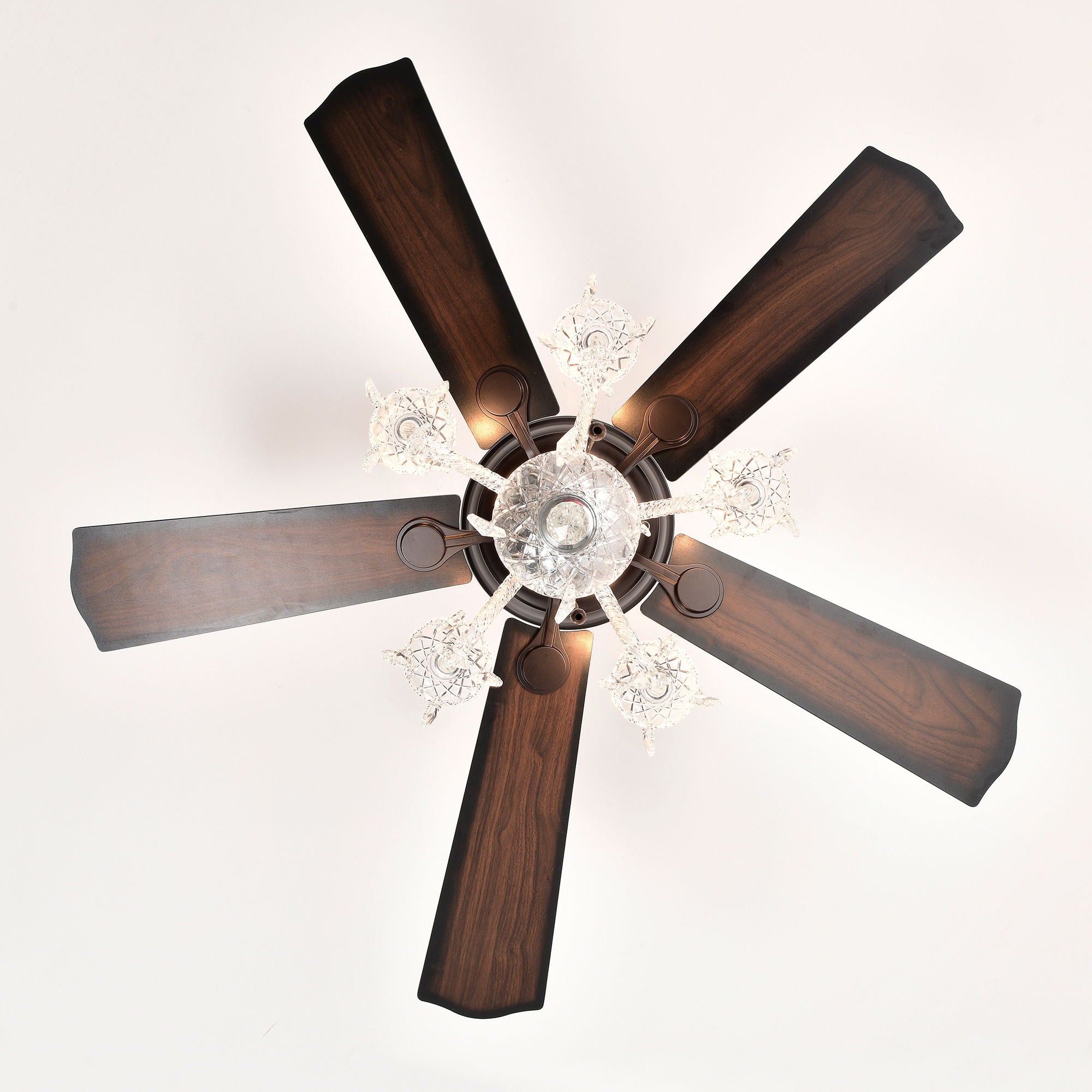 52" Crystal Shade Ceiling Fan Lamp, 3 Speed, 4 Timing, 5 Reversible Blades Crystal Ceiling Fan, 5 Pieces X E12 (No Include Bulb), Hand Pull Chain - Matte Black