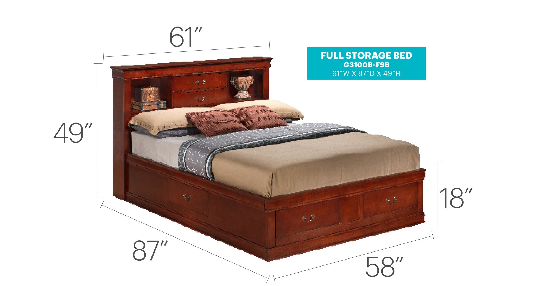 Traditional Style Bookcase Storage Bed