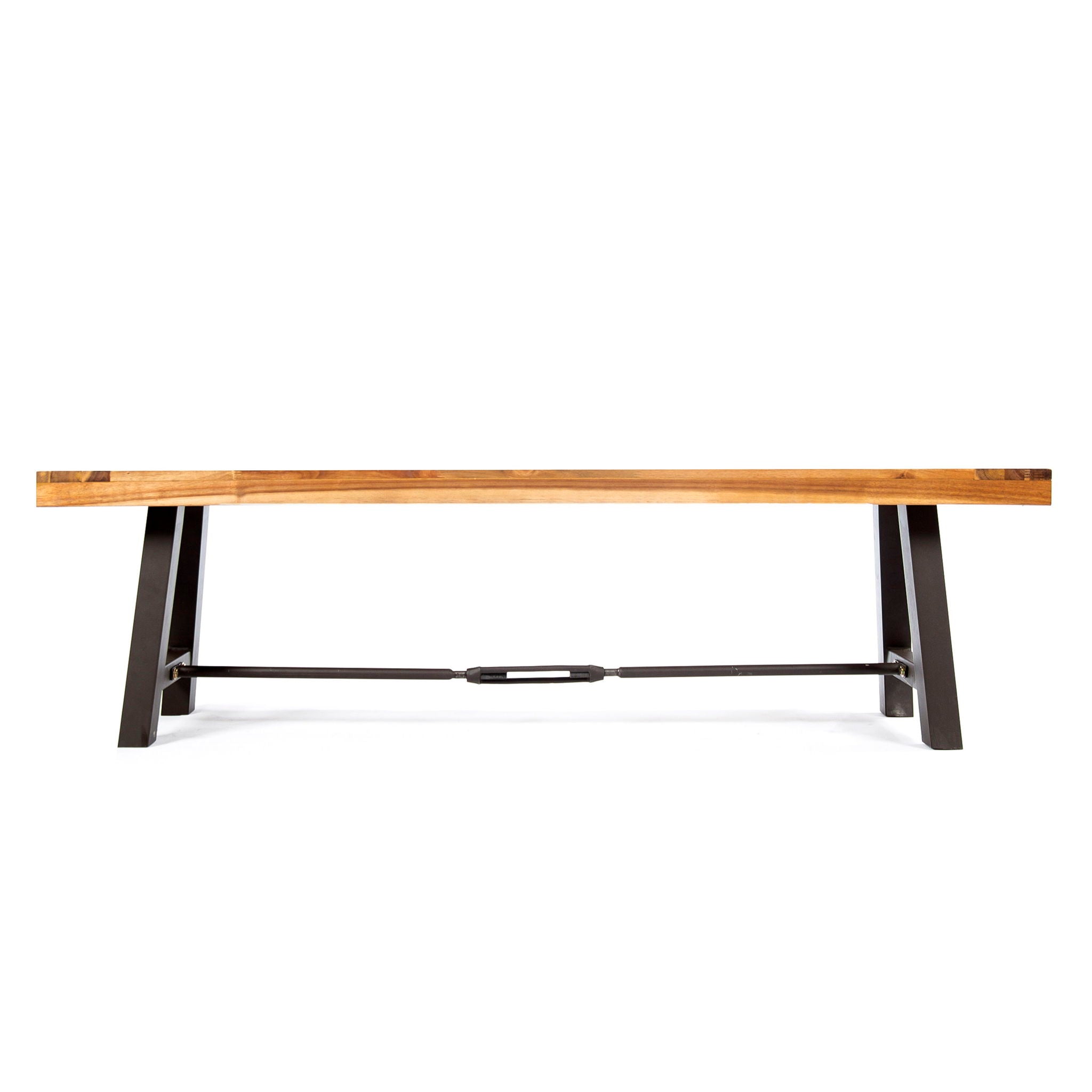 3 Piece Outdoor Dining Set, Rectangular Patio Table & 2 Benches - Black / Teak