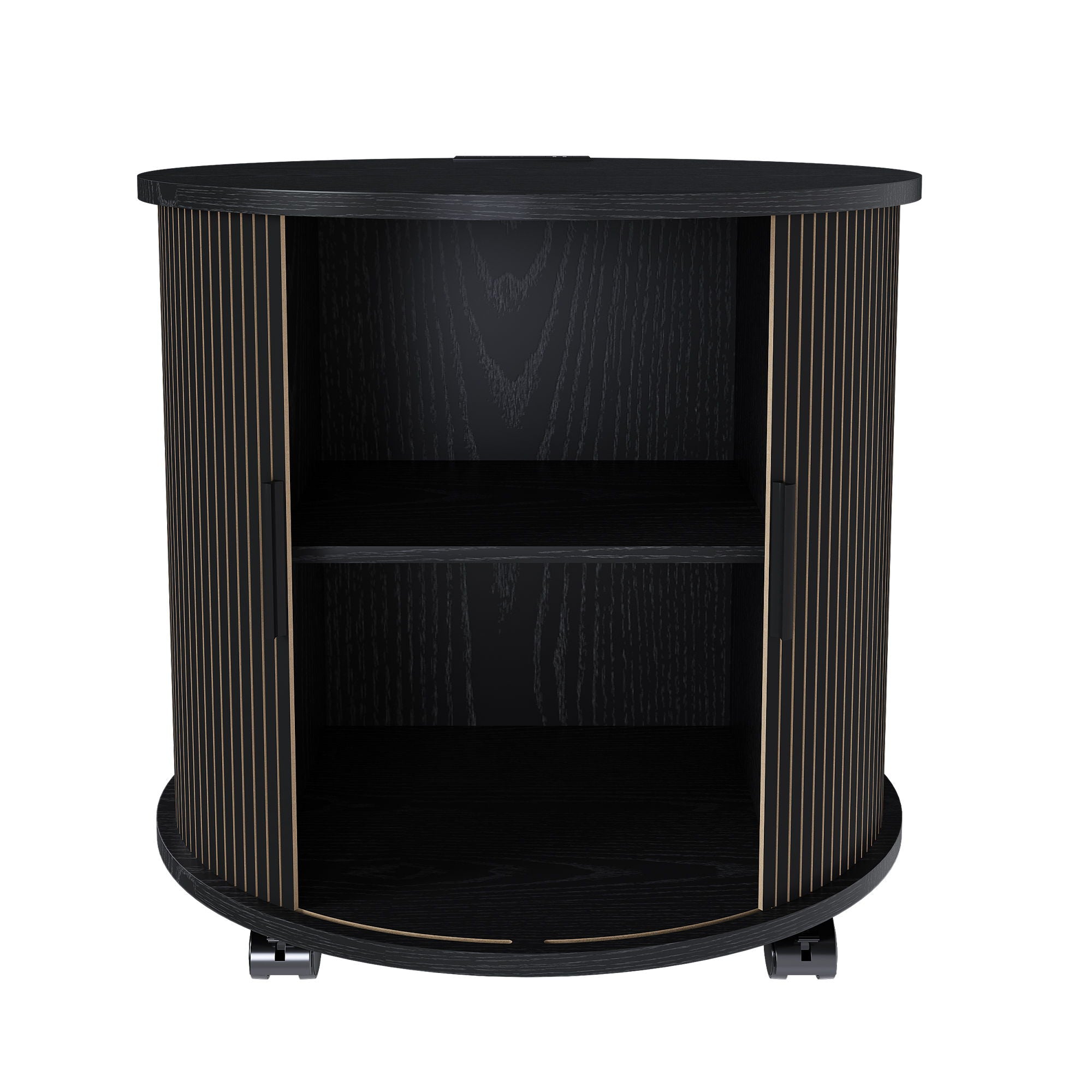 Cylinder Nightstand With Charging Station & Sliding Door