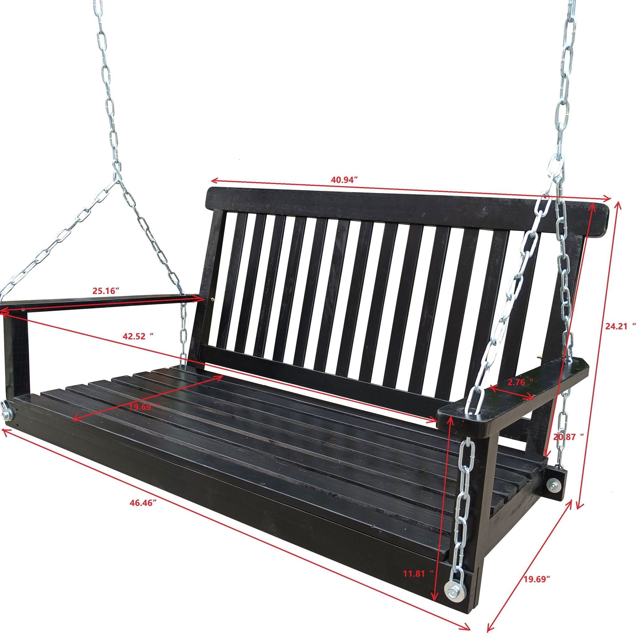 Front Porch Swing With Armrests For Outdoor Patio, Garden Yard, Backyard Or Sunroom