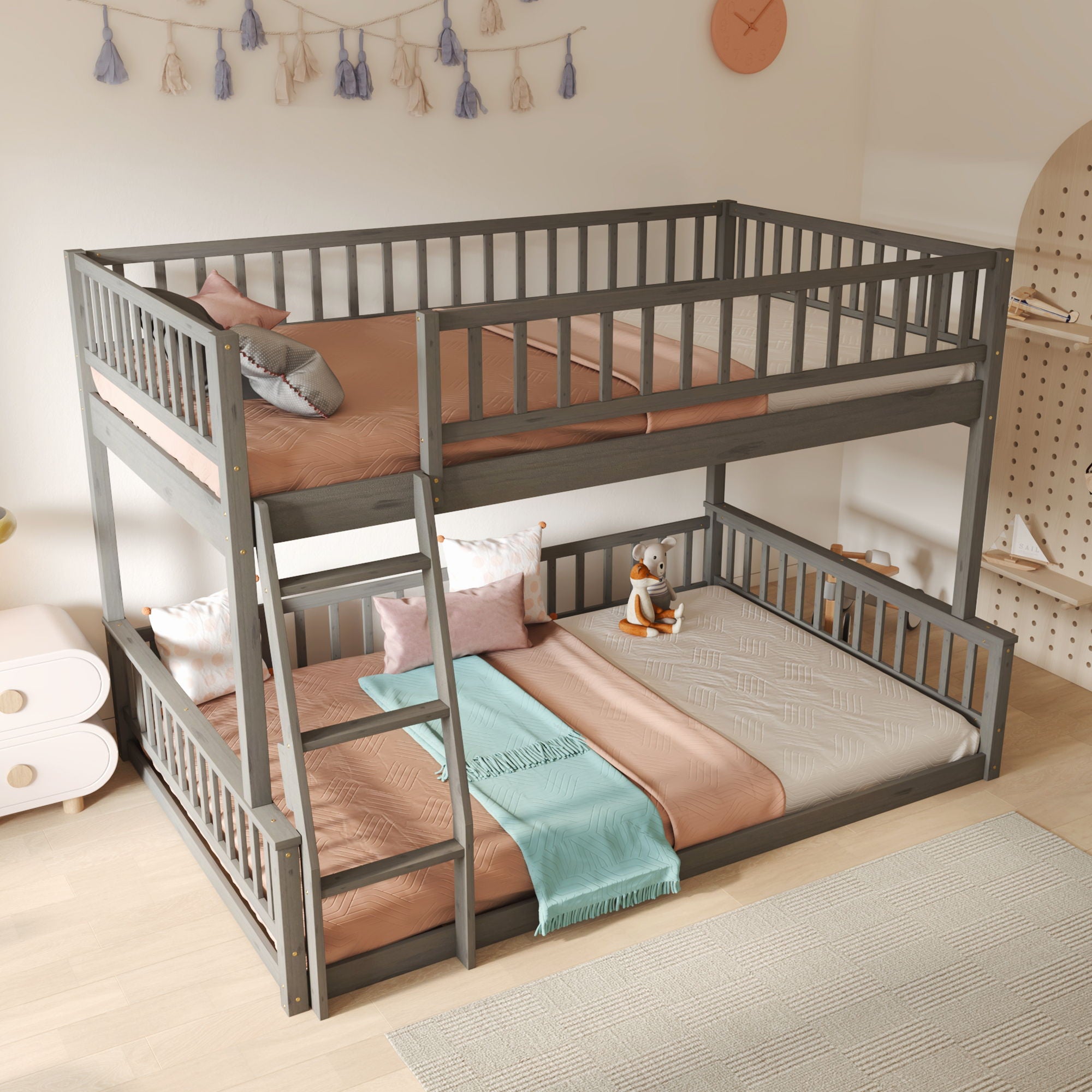 Bunk Bed With Ladder And Guardrails