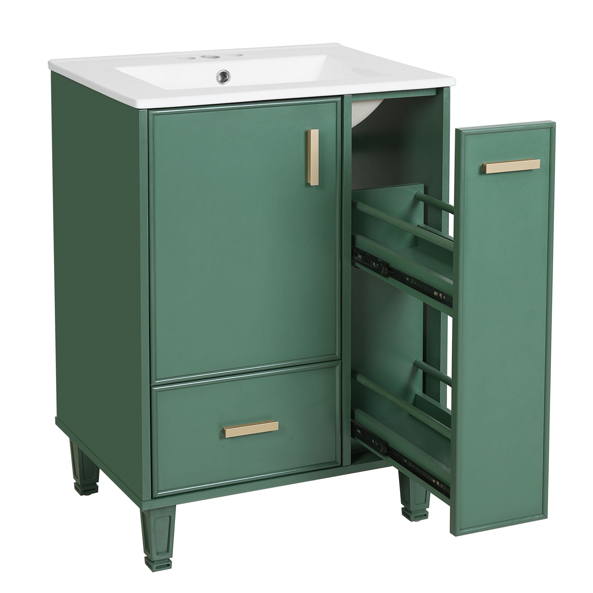 Bathroom Vanity With Sink, Deep Drawer, Door Shelf, 2 Tier Basket