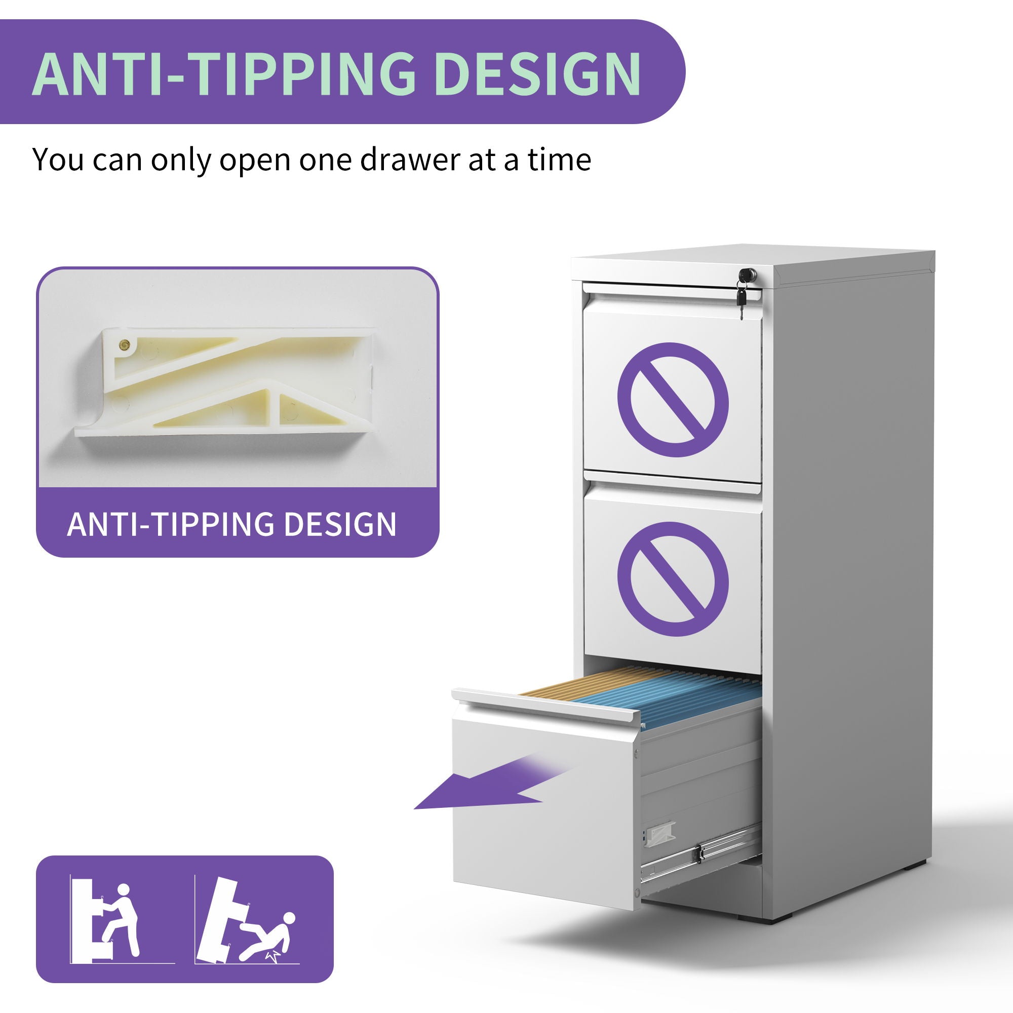 Steel Drawer Vertical File Cabinet With Lock For A4 Legal / Letter Size