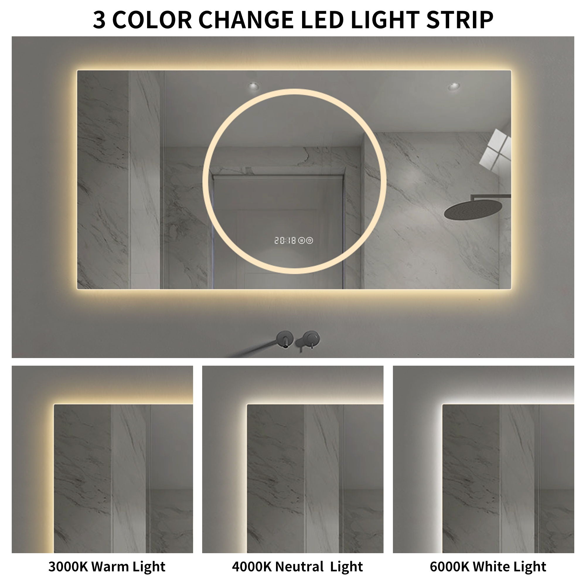 LED Vanity Mirror With Anti Fog & Dimmable Lights, Wall-Mounted - Antique Silver