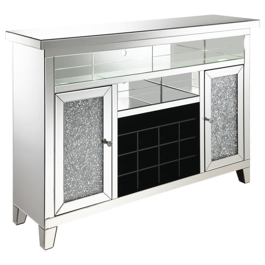 Melinda - 2-Door LED Mirrored Wine Storage Bar Cabinet - Silver