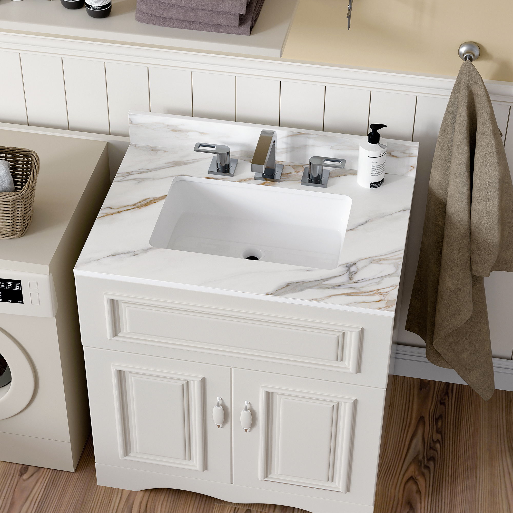 Vanity Top With Undermount Sink And Backsplash, Sintered Stone