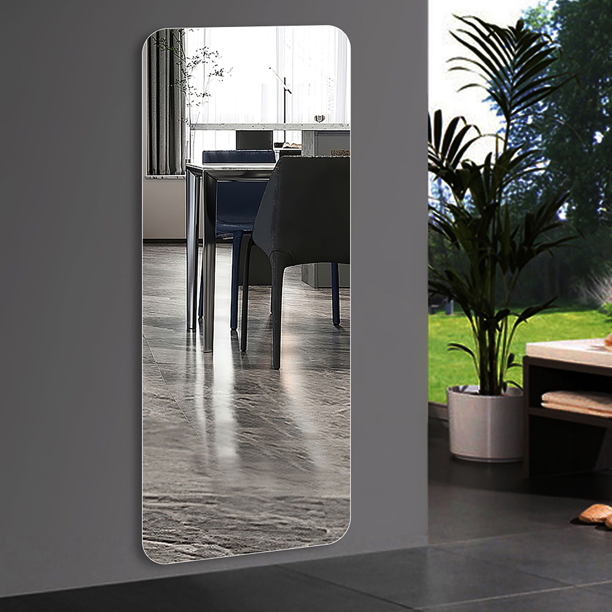 Full Body Round Corner Mirror For Living Room Bedroom Cloakroom High Quality 5Mm Explosion Proof Glass - Silver / Clear