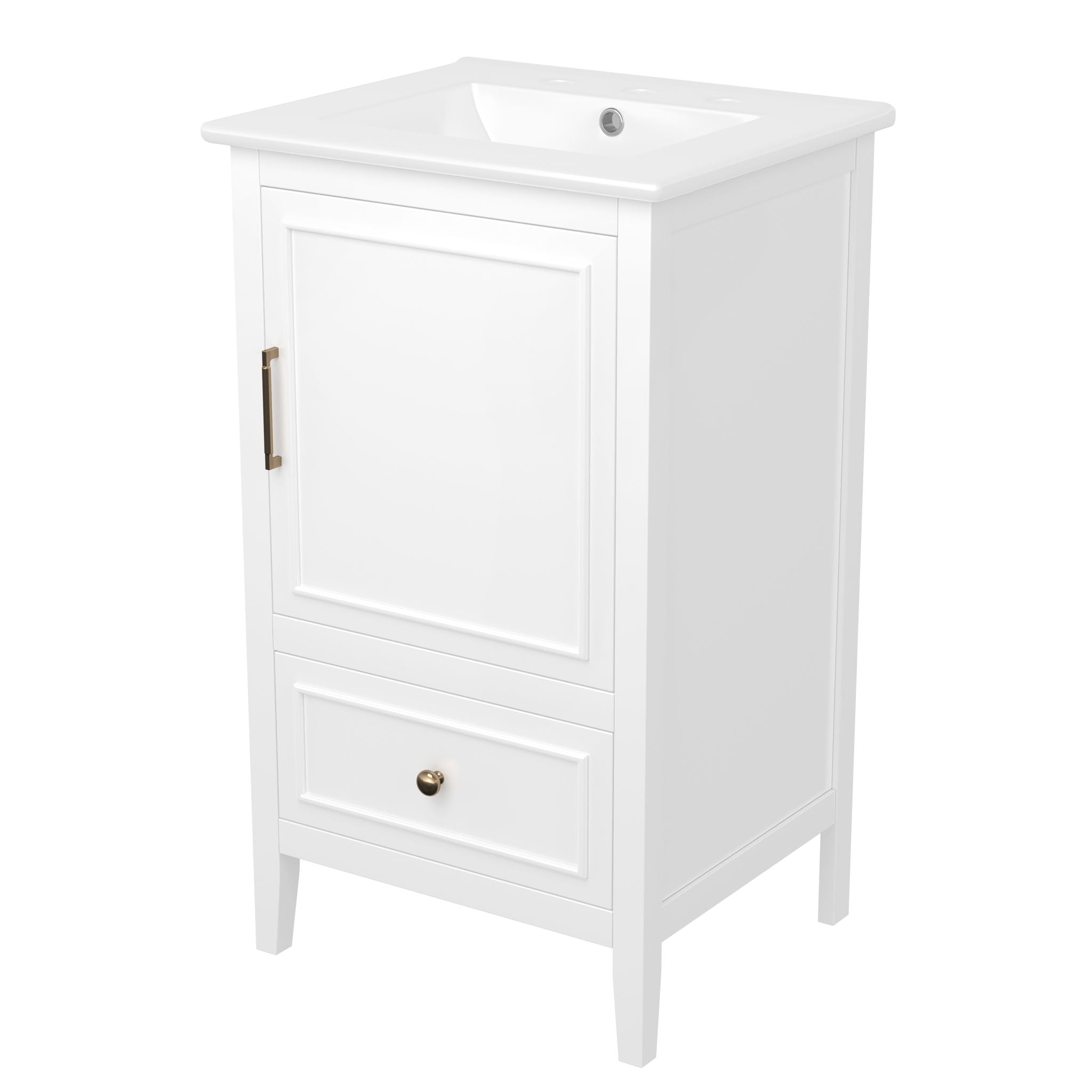 Modern Bathroom Vanity With Sink, Cabinet Storage, Drawer & Adjustable Feet