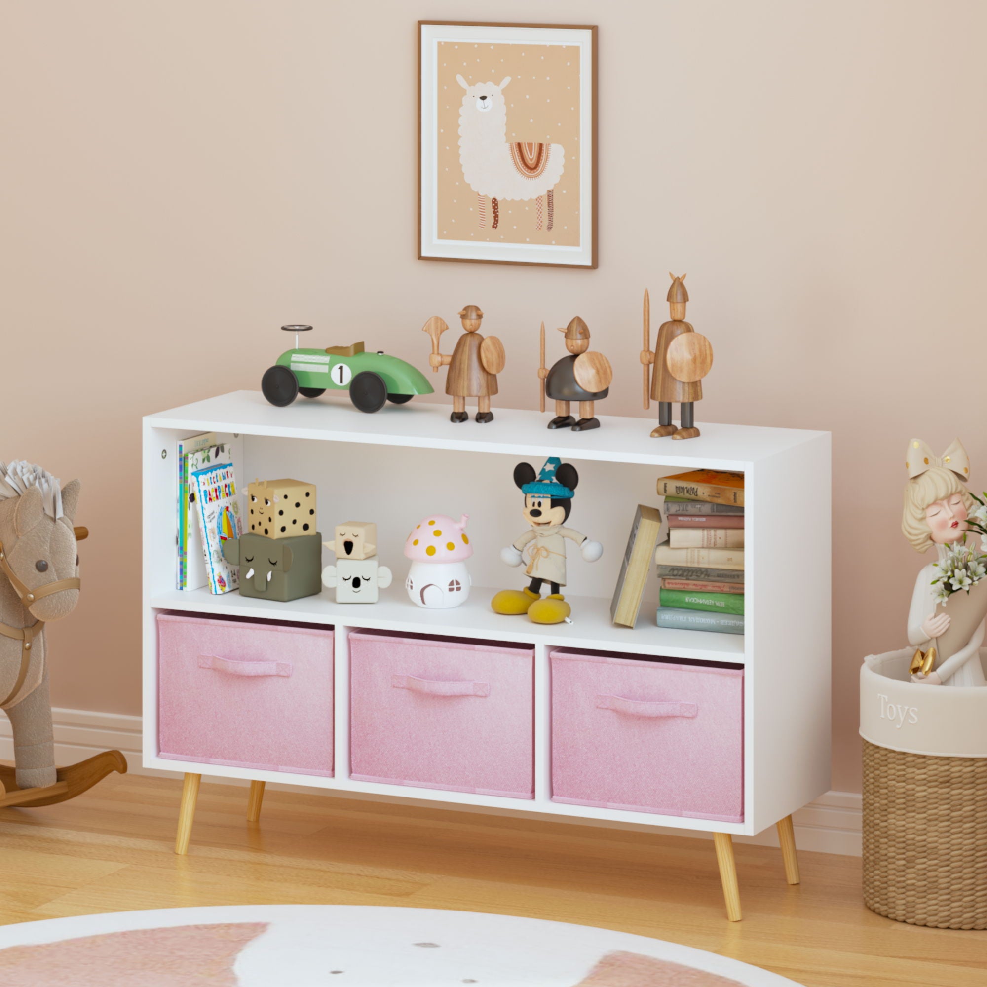 Bookcase With Collapsible Drawers, Book Display Organizer