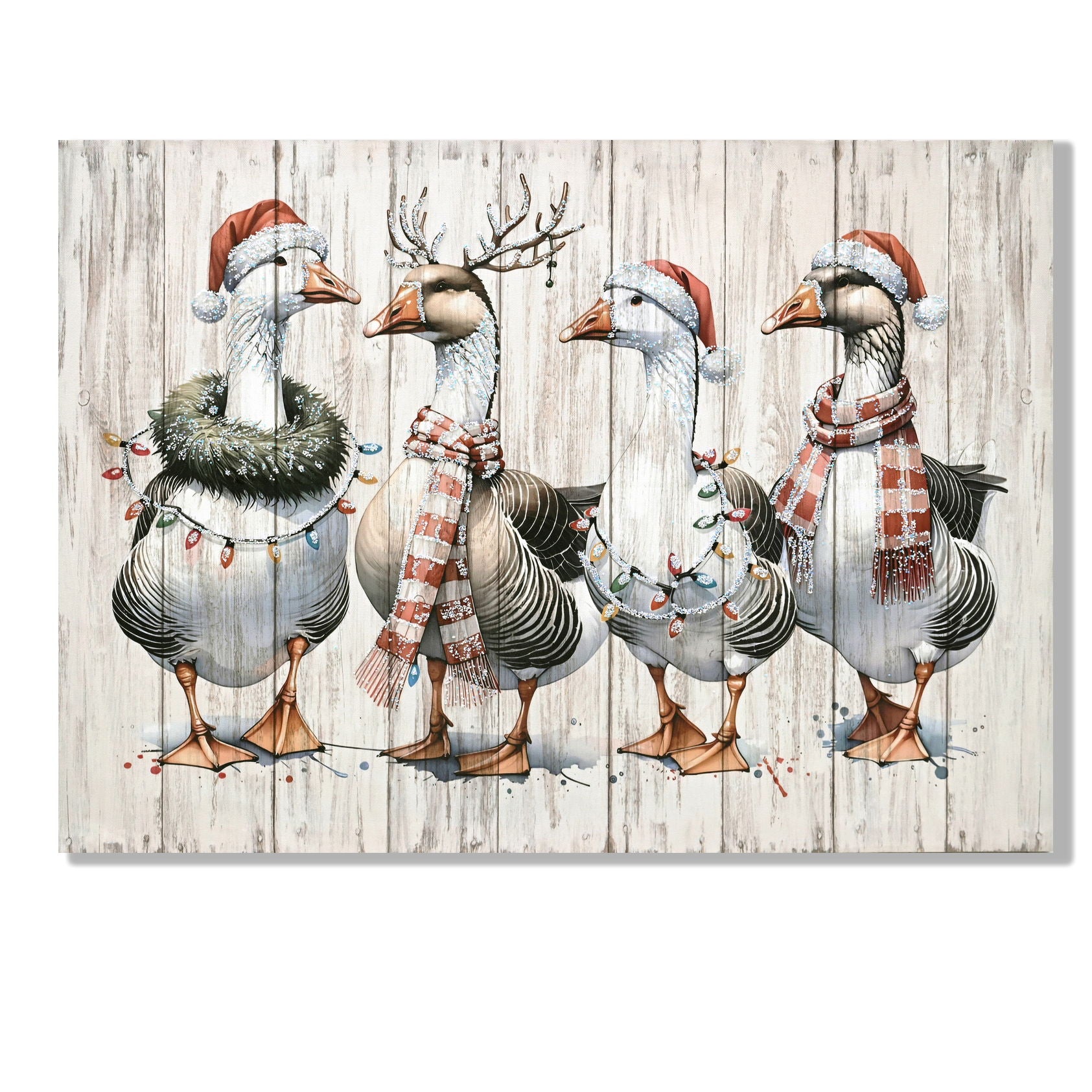 Framed Vintage Duck Wall Art Print, Christmas With Ornaments Watercolor Canvas Poster Wall Decor - Red Buffalo Check