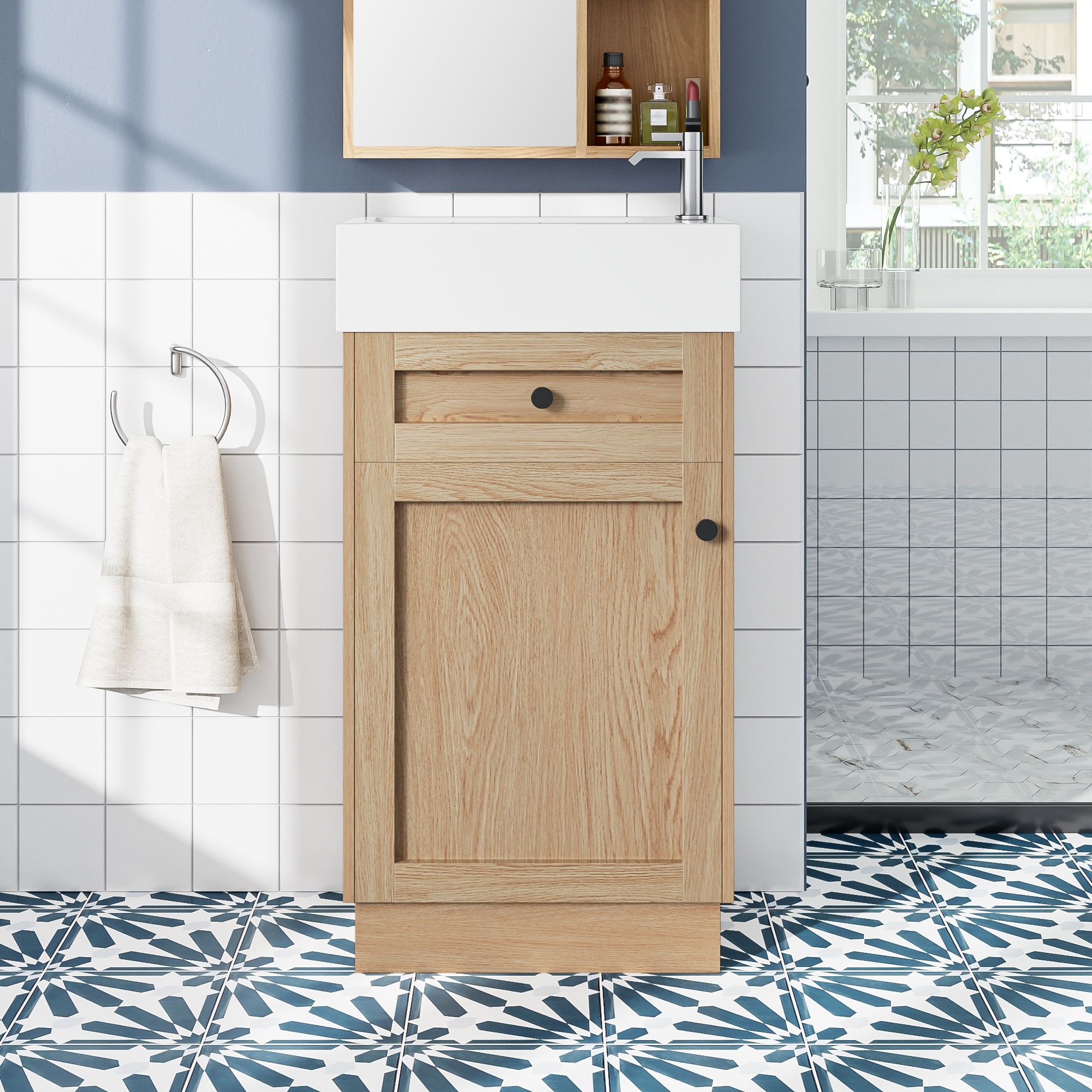 Bathroom Vanity With Reversible Resin Sink, Cabinet & Zinc Alloy Handles - Wood