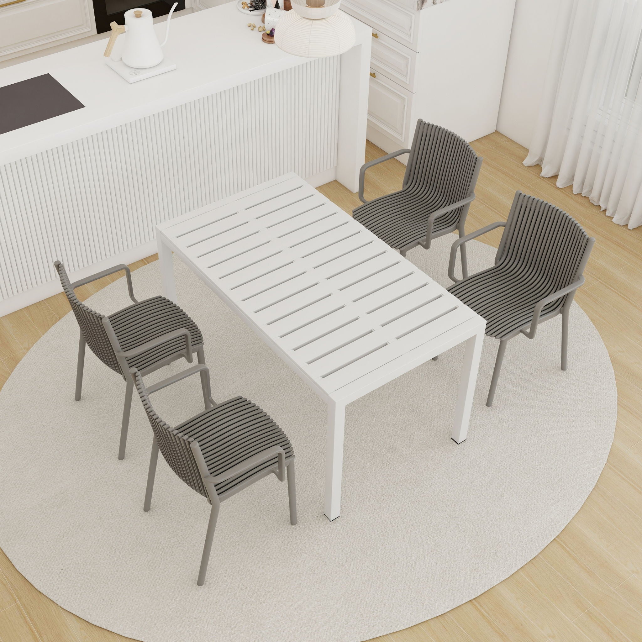 4 Piece Stackable Single Chairs With Vertical Stripe Design For All Weather