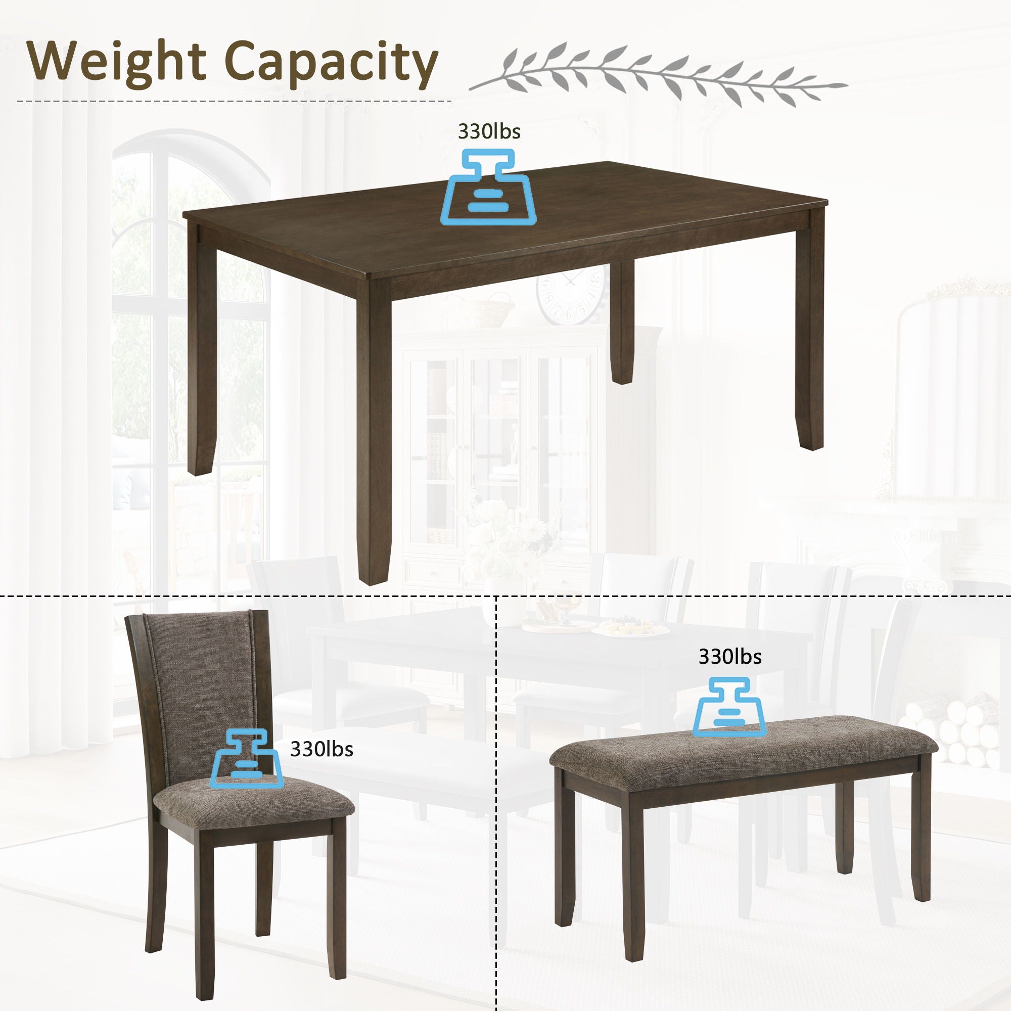Dining Table Set With Upholstered Chairs, Rectangular Dining Table Set